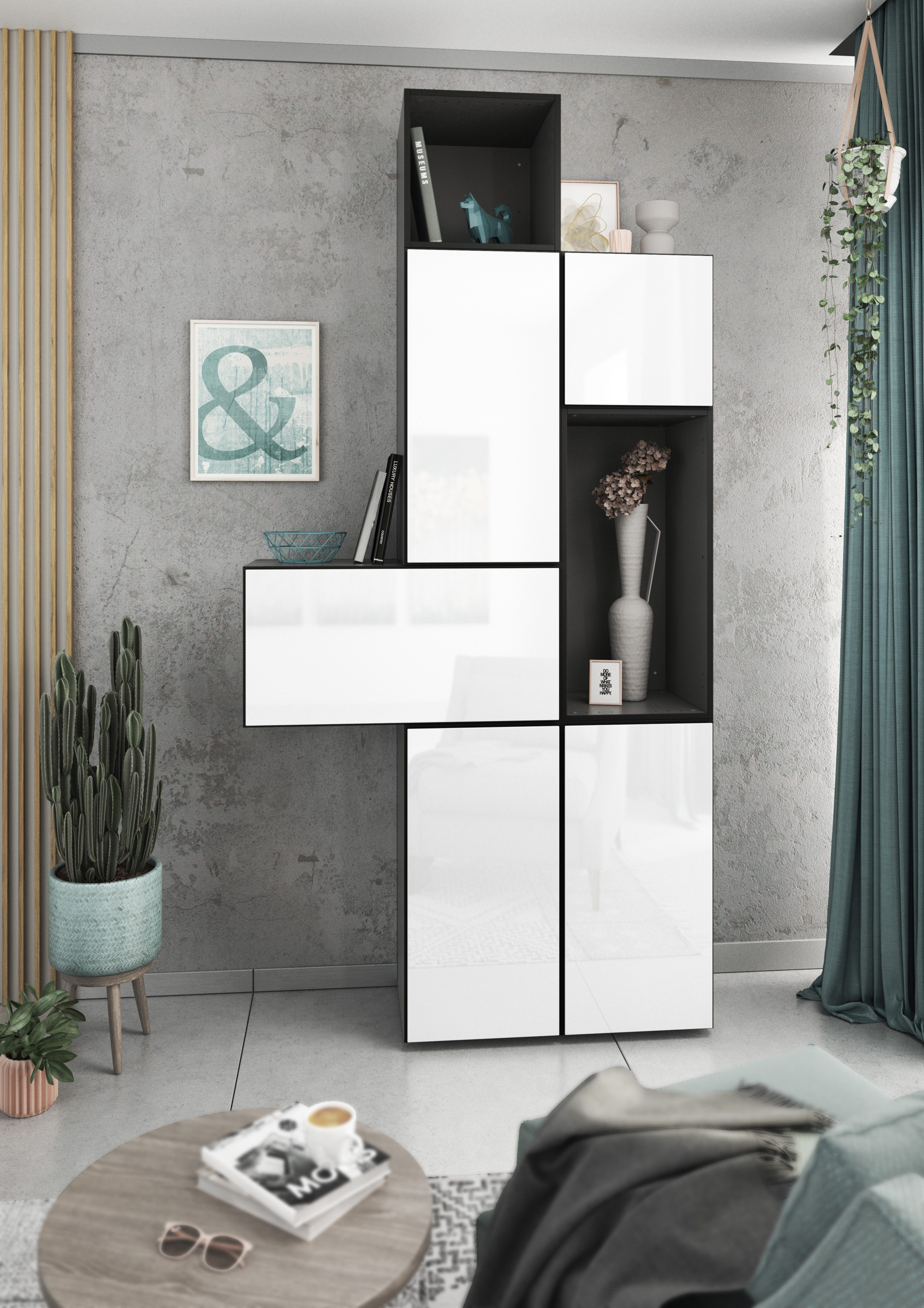 BMG Möbel Schrank-Set Modul+, (7 tlg. 114 x 228 x 38 cm), Wohnzimmerschrank Set mit Softclose, Made in Germany