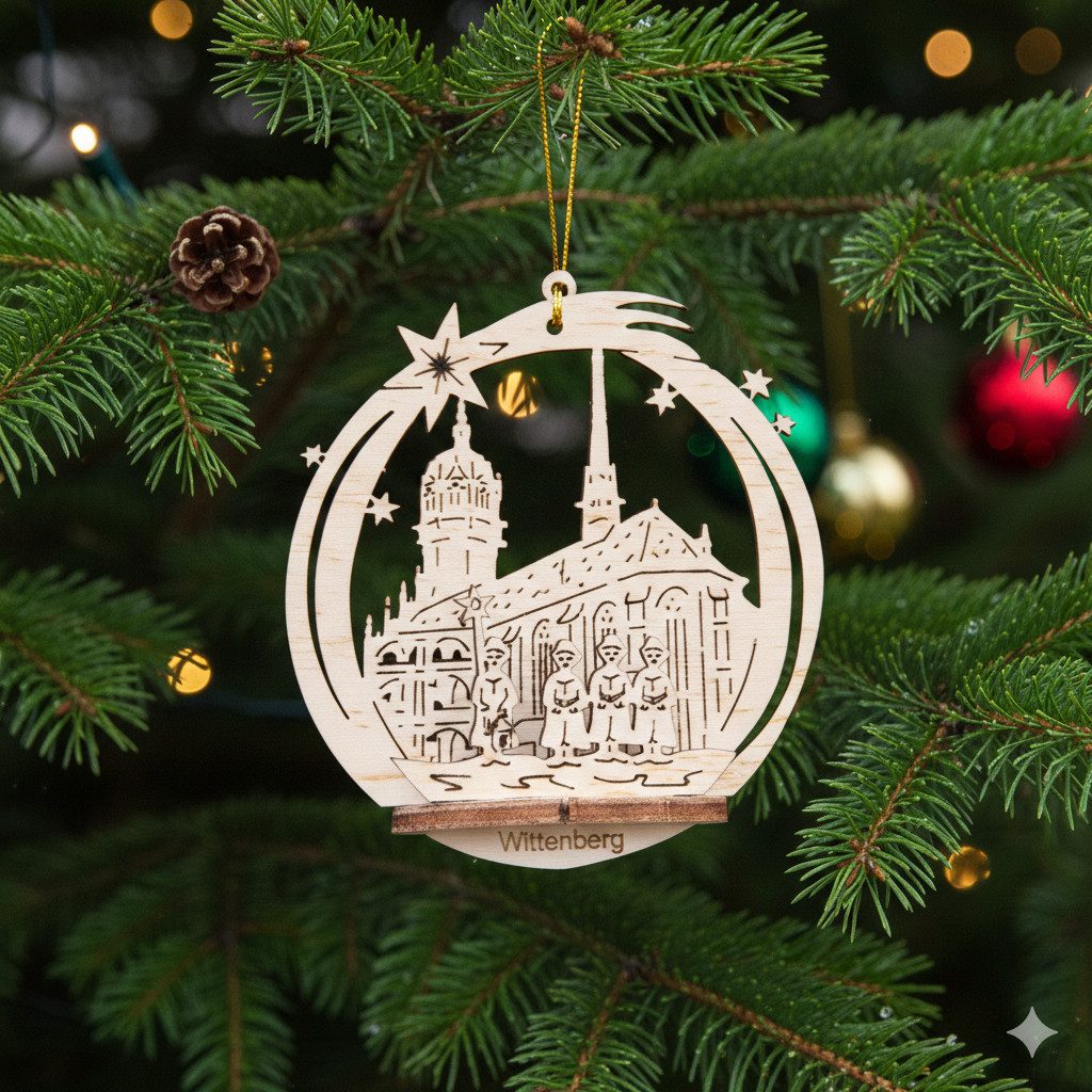 DeColibri Christbaumschmuck Weihnachtsbaumschmuck Holz Wittenberg Schlosskirche 3D, Baumbehang, Holzkunst aus Sachsen