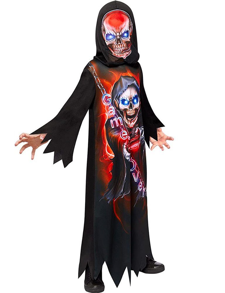 Amscan Hexen-Kostüm Halloween Kinderkostüm 'Gaming Reaper' mit Skelett