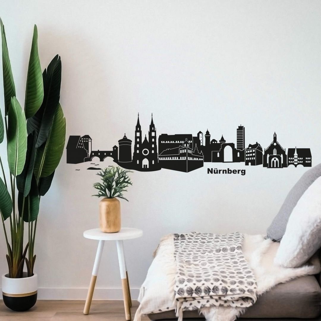 K&L Wall Art Wandtattoo Stadt Wandtattoo Nürnberg Skyline schwarz Silhouette modern 120cm, Wandbild selbstklebend, entfernbar