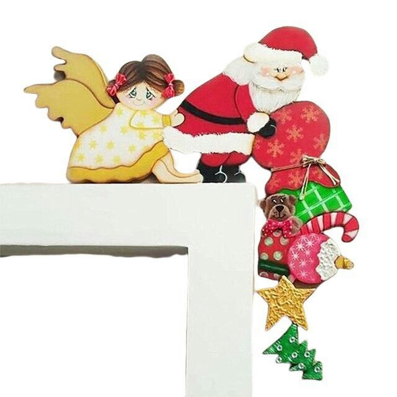 Coonoor Weihnachtsmann Weihnachtsdekorationen Home Decor Holz Rahmen Ecke Dekoration, für Wände Türen und Fenster Weihnachtsecktürrahmen Deko