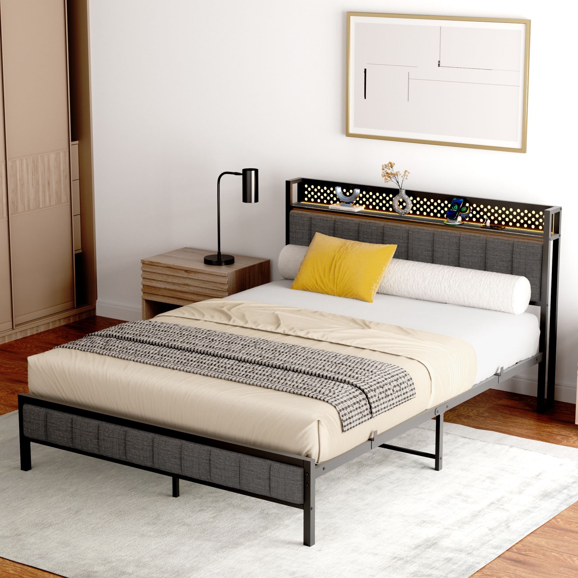 STILVORA Jugendbett Metallbett 140x200 Bettgestell bett mit Steckdose,led Beleuchtung (1-tlg) – Bild 3 von 5