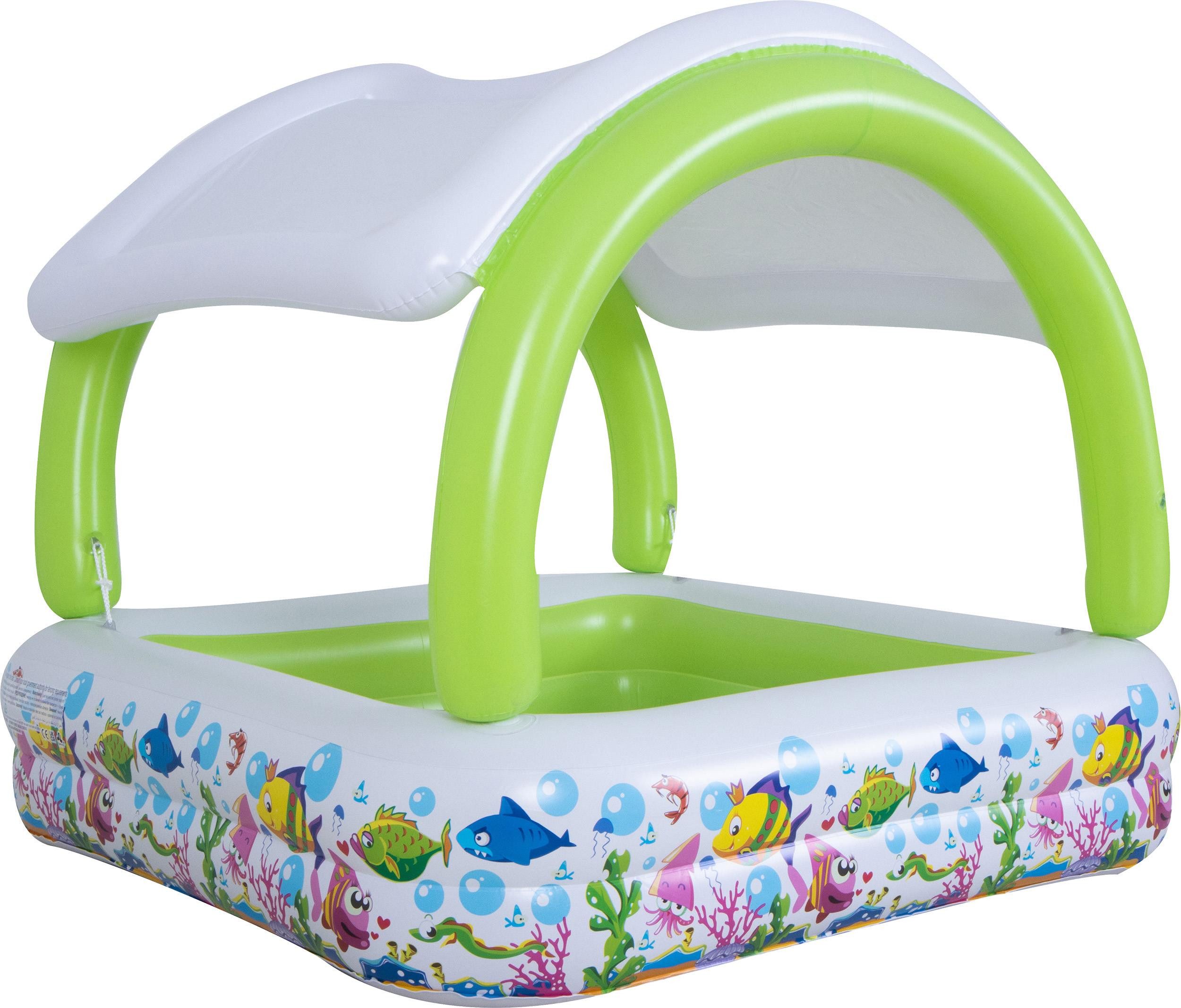 SunClub Planschbecken Kinderpool 143x143x123 cm, (Einzelpack, 1-tlg., aufblasbares Kinderbecken), bunter Pool mit Sonnenschutzdach
