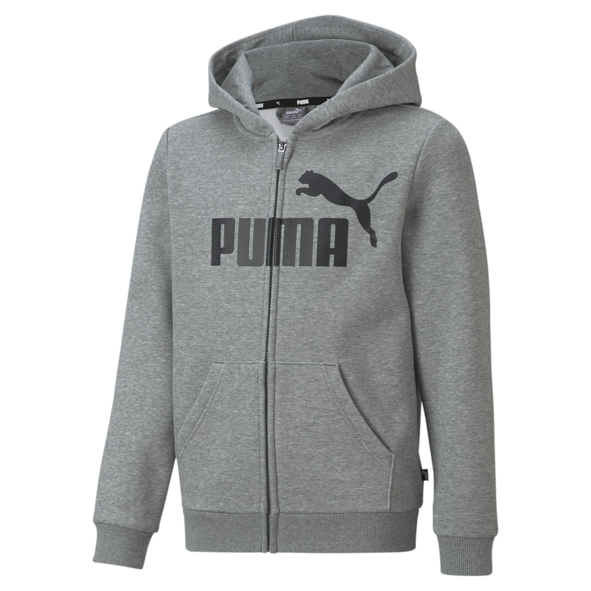 PUMA Sweatshirt Hoodie mit Heather Medium Gray Big Reißverschluss Logo durchgehendem Essentials