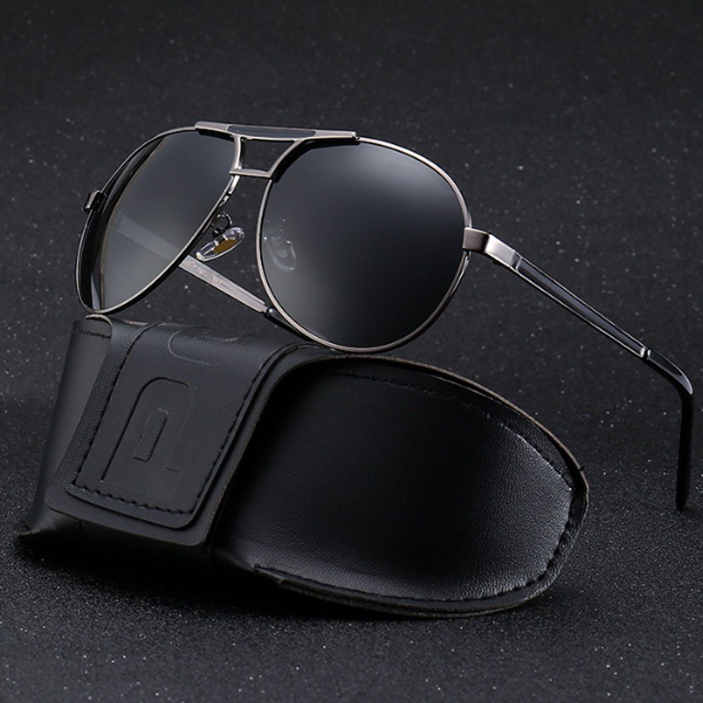 mit Männer Brillenetui für Sonnenbrille Vintage Outdoor UV-Schutz Polarisiert AUzzO~ Retro Schwarz Modelle Frauen und