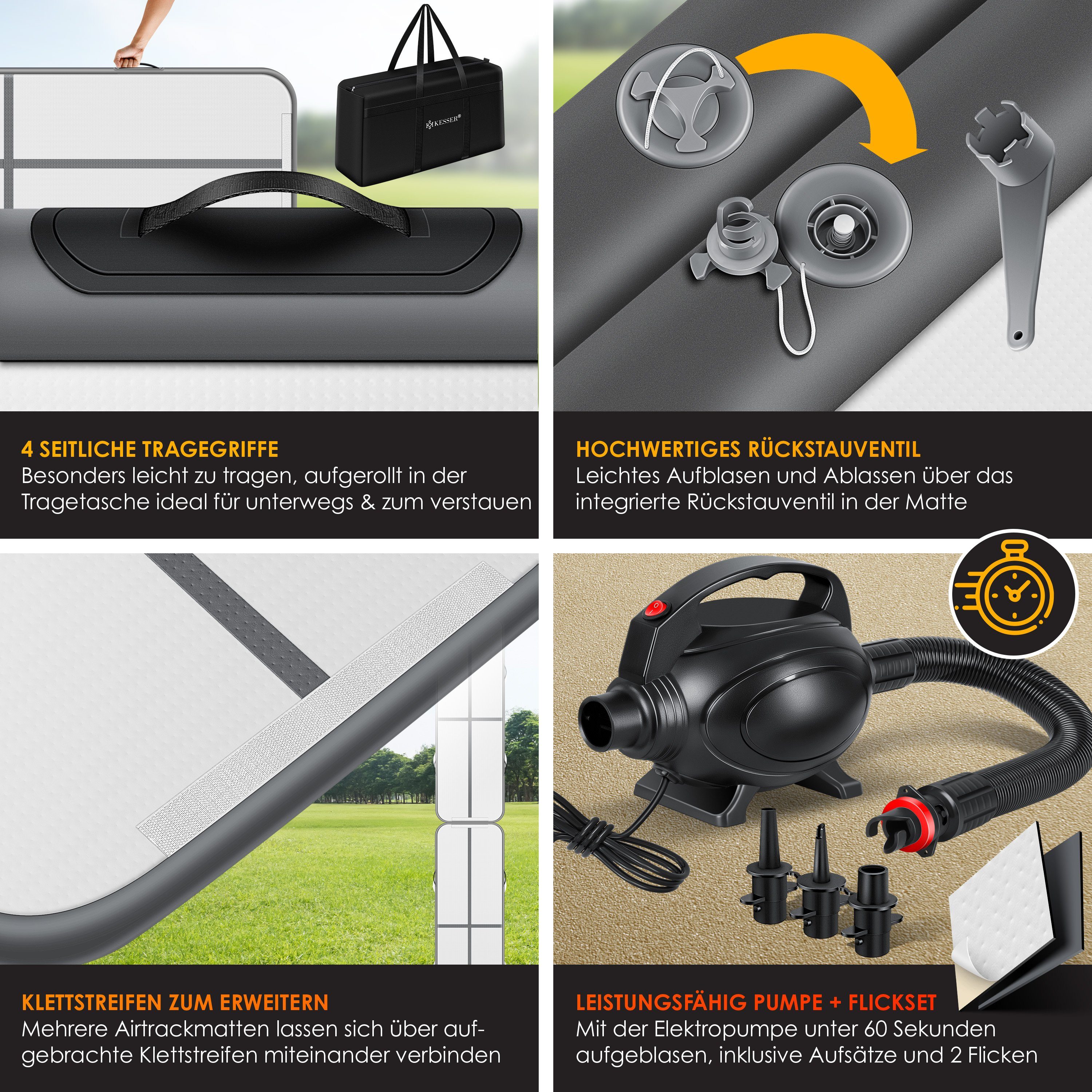 KESSER Turnmatte, Turnmatte Aufblasbar Airtrack Fitness-Matte Gymnastikmatte