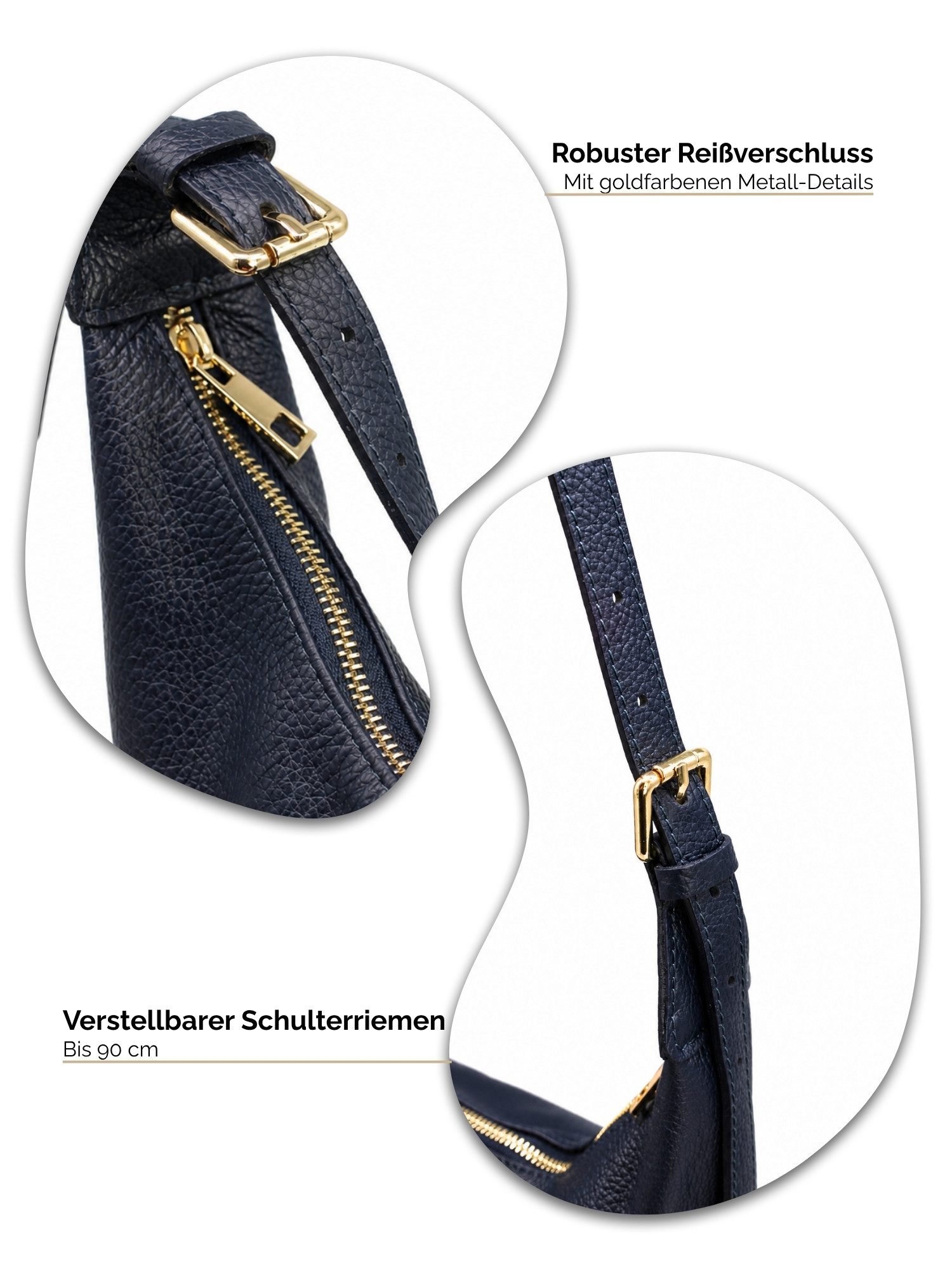 Adel Bags Schultertasche Lunara Echtleder Schultertasche Damen Hobo Bag Made in Italy (Einzelartikel), 100 % Echtleder Made in Italy mit verstellbarem Schulterr – Bild 4 von 5