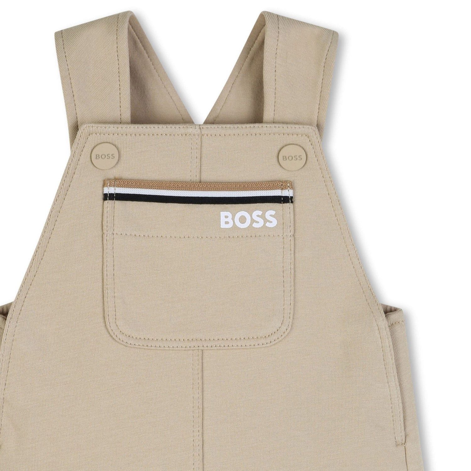 BOSS Latzhose BOSS Baby Shorts-Overall – Jersey, Beige, Druckknöpfe