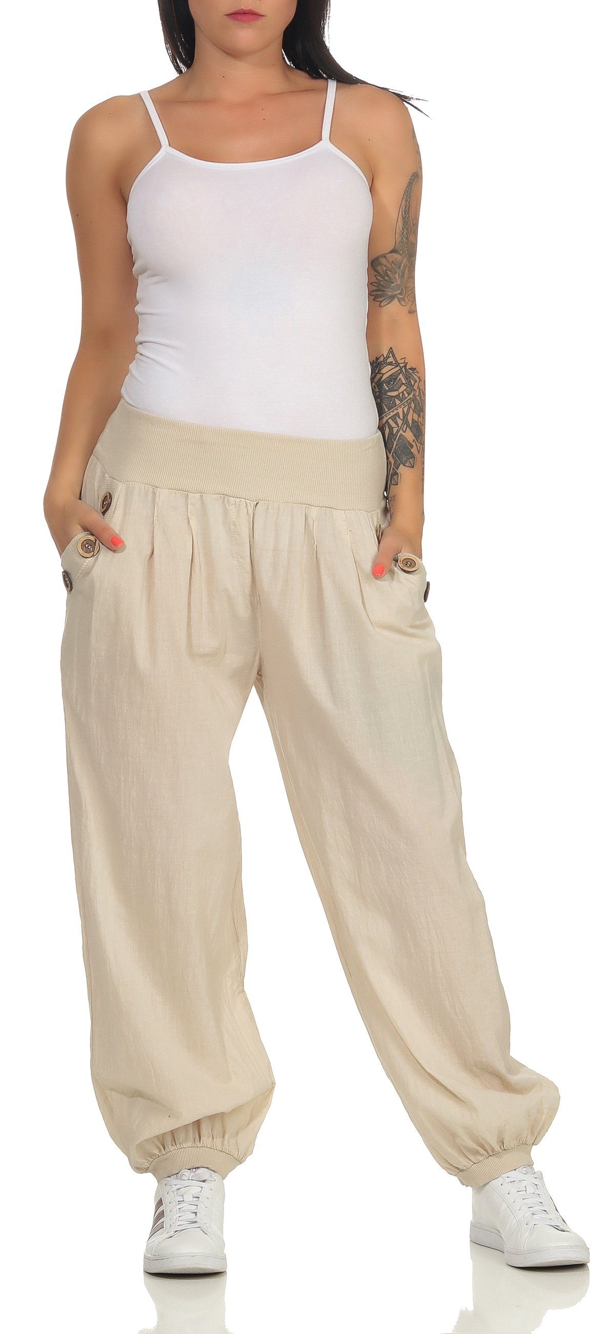 CLEO STYLE Pumphose Damen Sommerhose 401 Beige günstig online kaufen