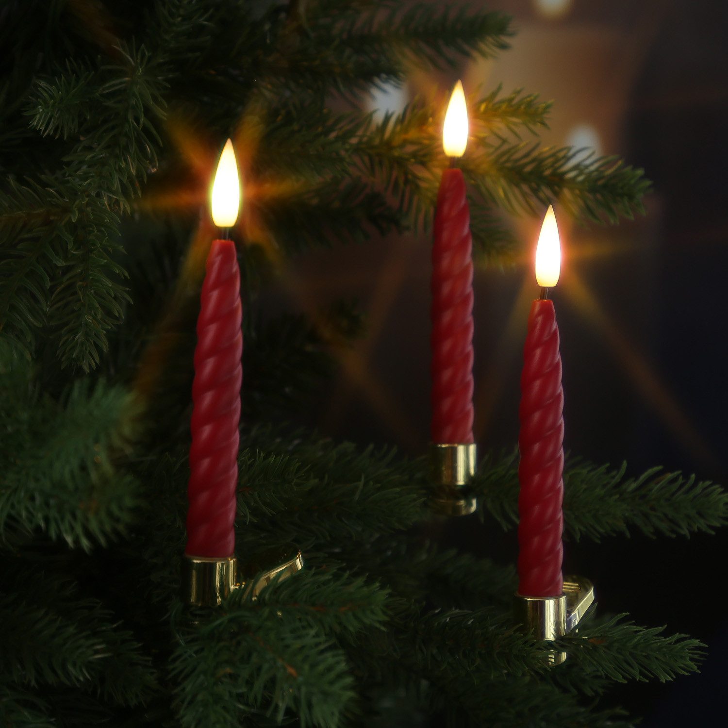 MARELIDA LED-Christbaumkerzen TWIST 10 gedrehte Baumkerzen mit Clip Baumbeleuchtung kabellos Fernb, 10-flammig