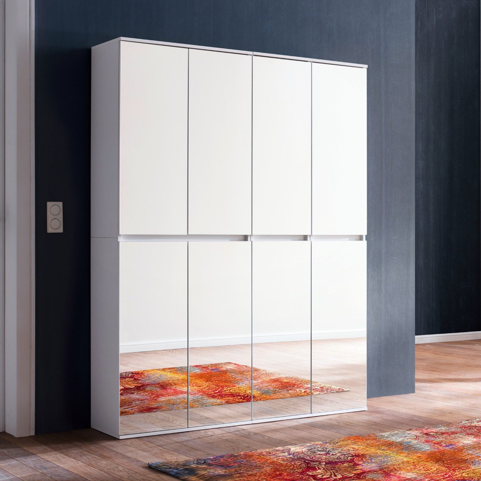 trendteam Garderobenschrank Flurschrank Spiegelschrank Mehrzweckschrank Schrank Weiß 148x191x34cm