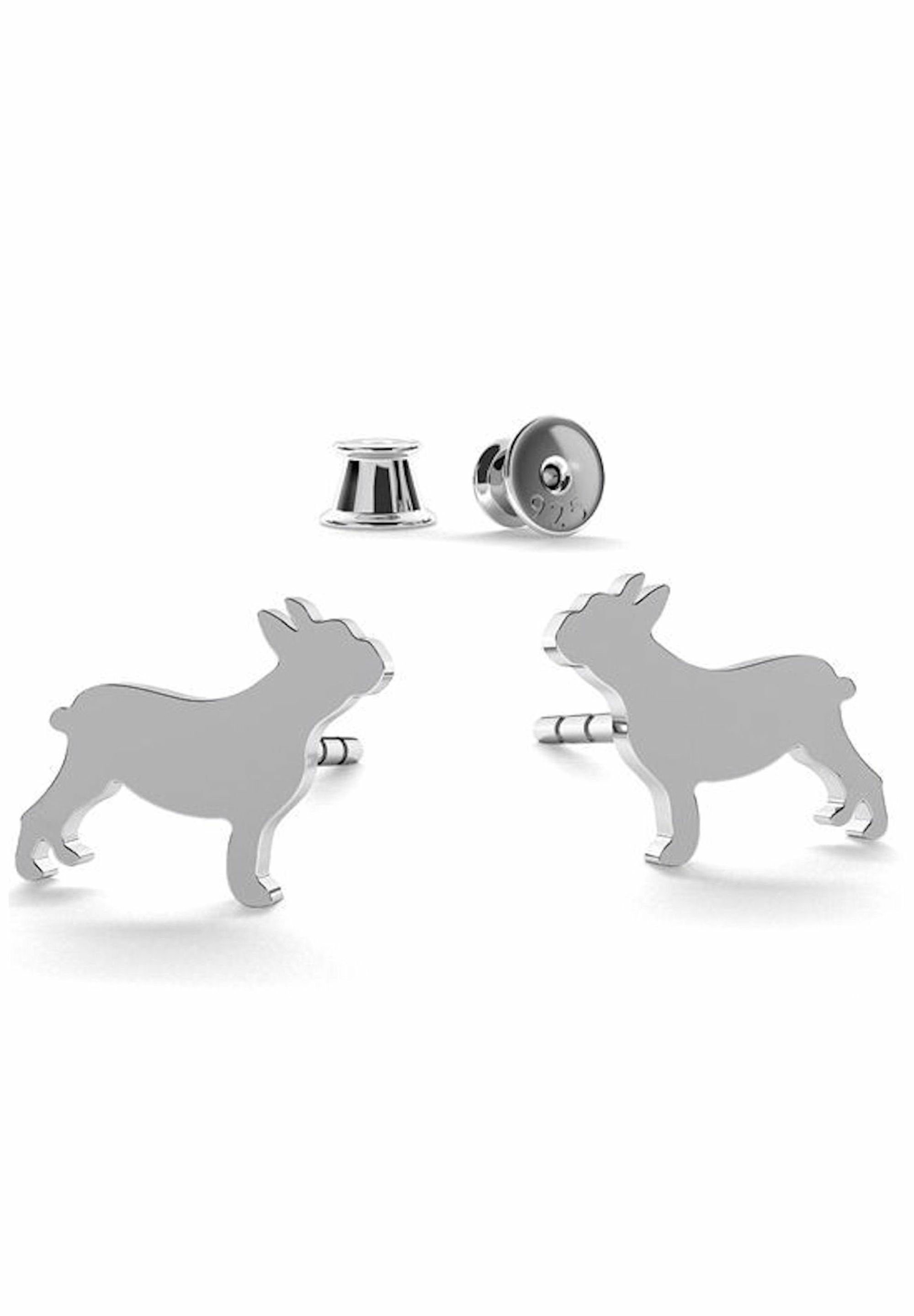 Hund MOPS Ohrhänger BULLDOGGE silver FRANZÖSISCHE coloured Paar Gemshine