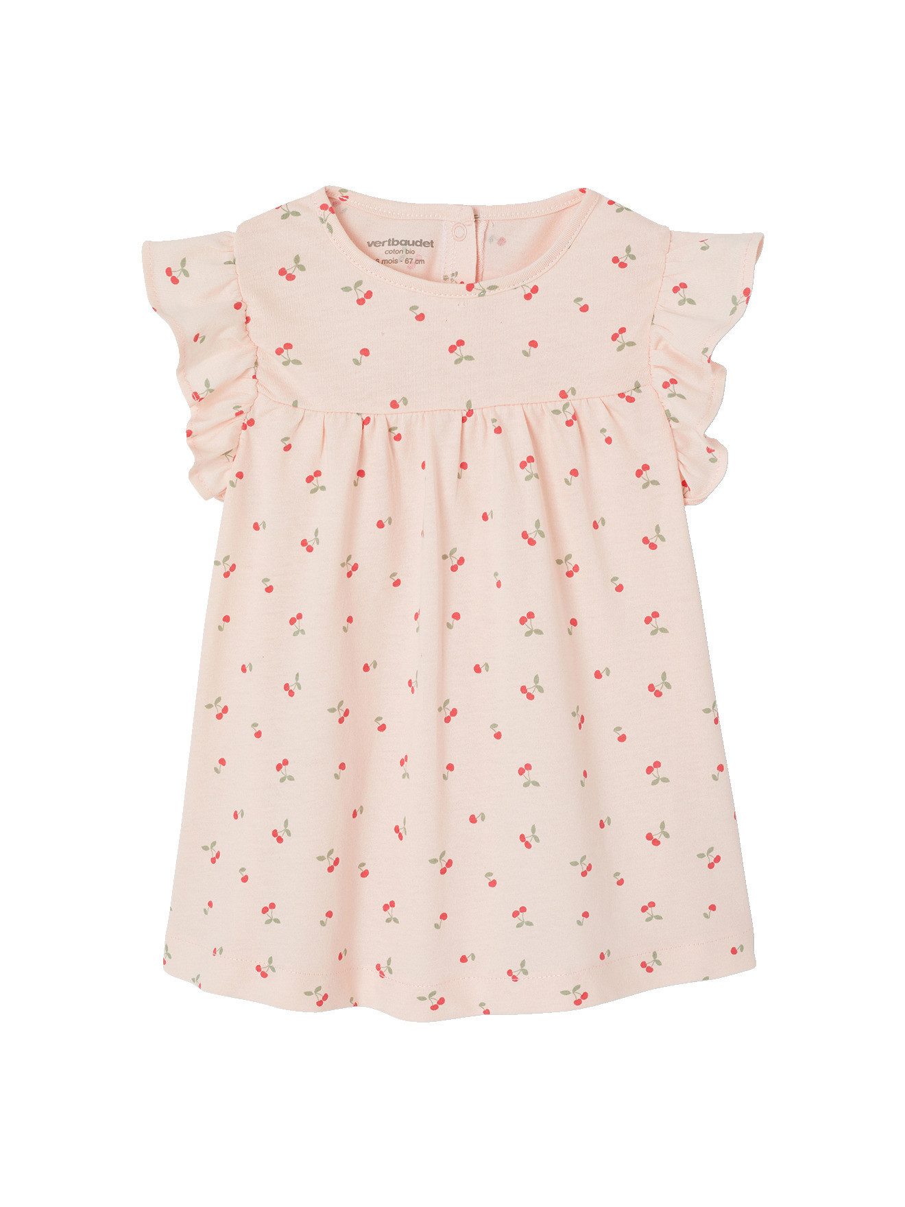 vertbaudet Minikleid Baby Kleid Druckknopfverschluss, Volantaermel