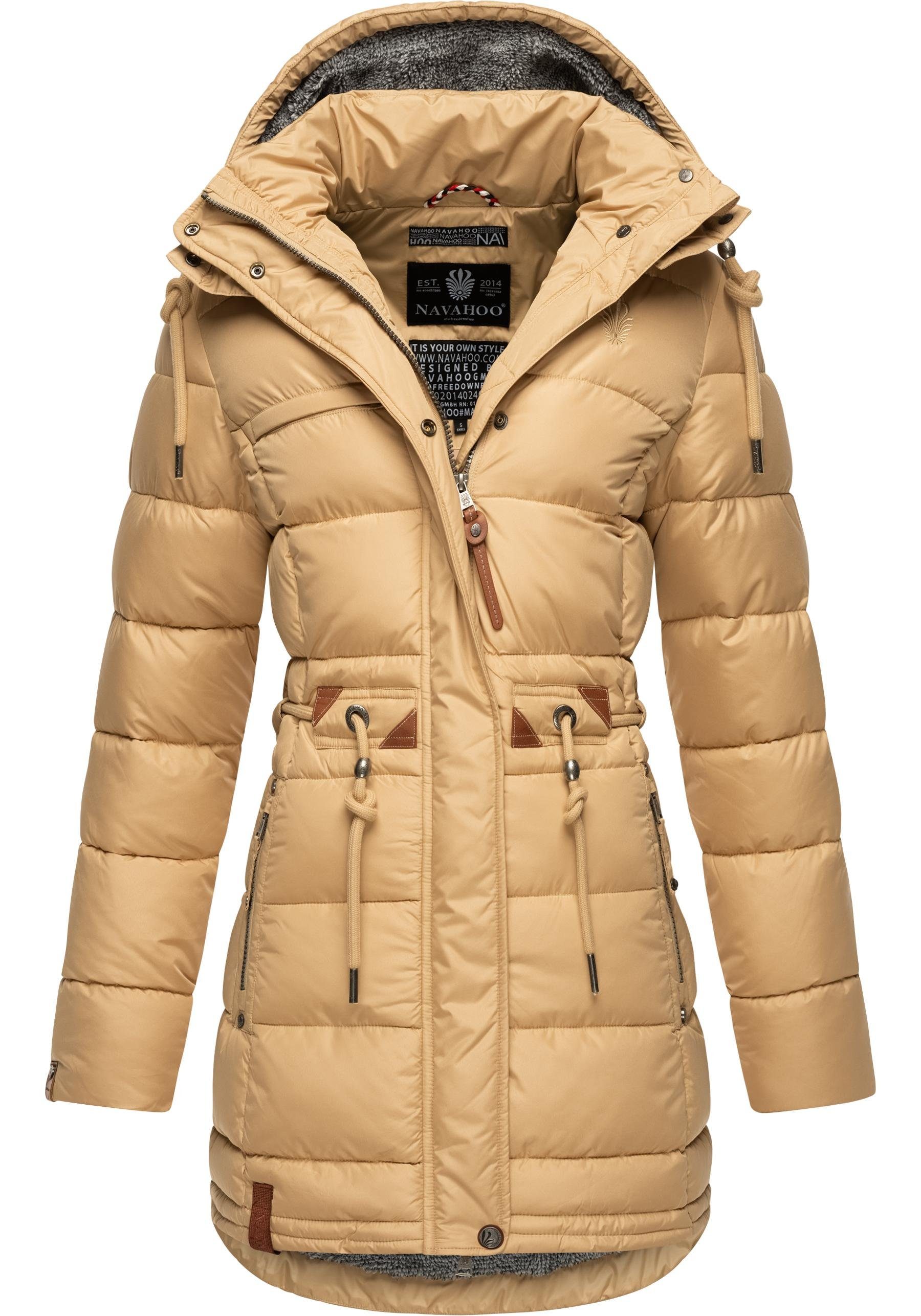 Navahoo Steppmantel Daliee Stylischer Winterparka mit abnehmbarer Kapuze beige