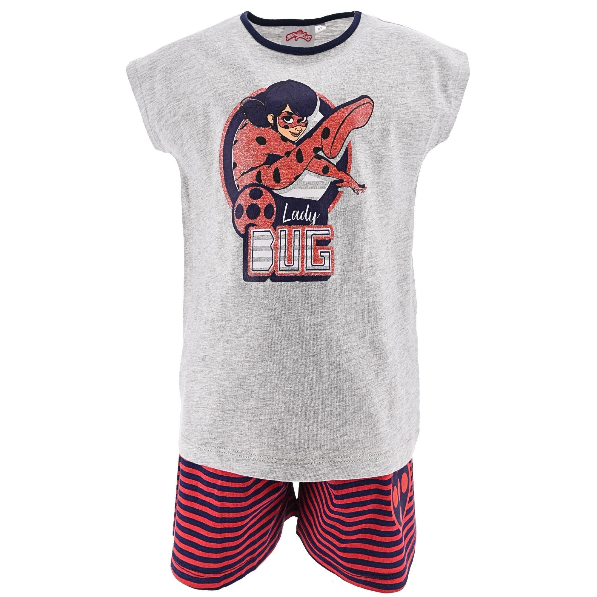 Miraculous - Schlafanzug - (2 Shorty Gr. Ladybug 104-128 kurz Mädchen Pyjama Ladybug Set cm tlg) Grau