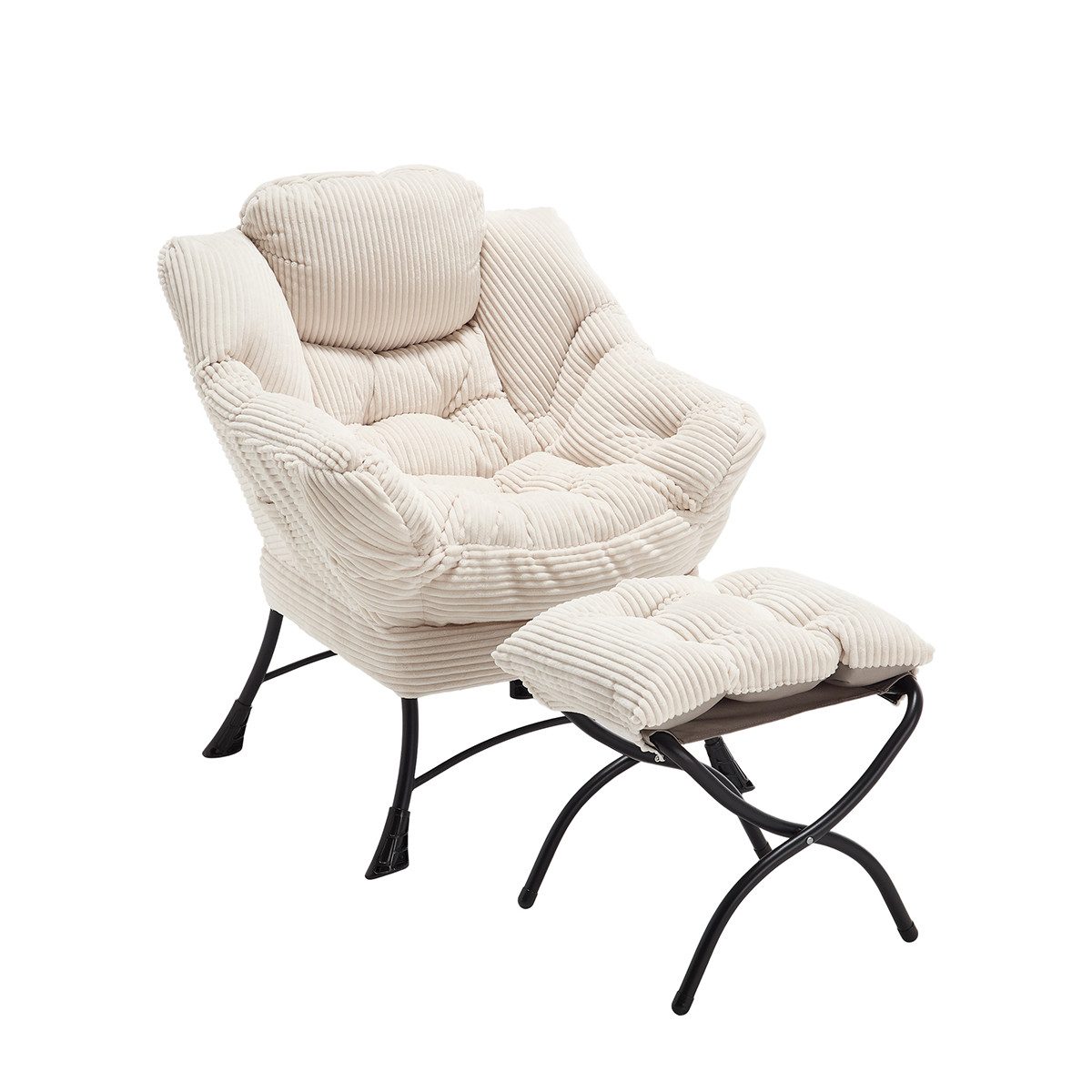 XDeer Ohrensessel Freizeitsessel mit Armlehnen Seitentasche und Fußstütze, Wohnzimmerstuhl Freizeitstuhl Lounge-Sessel Weiß