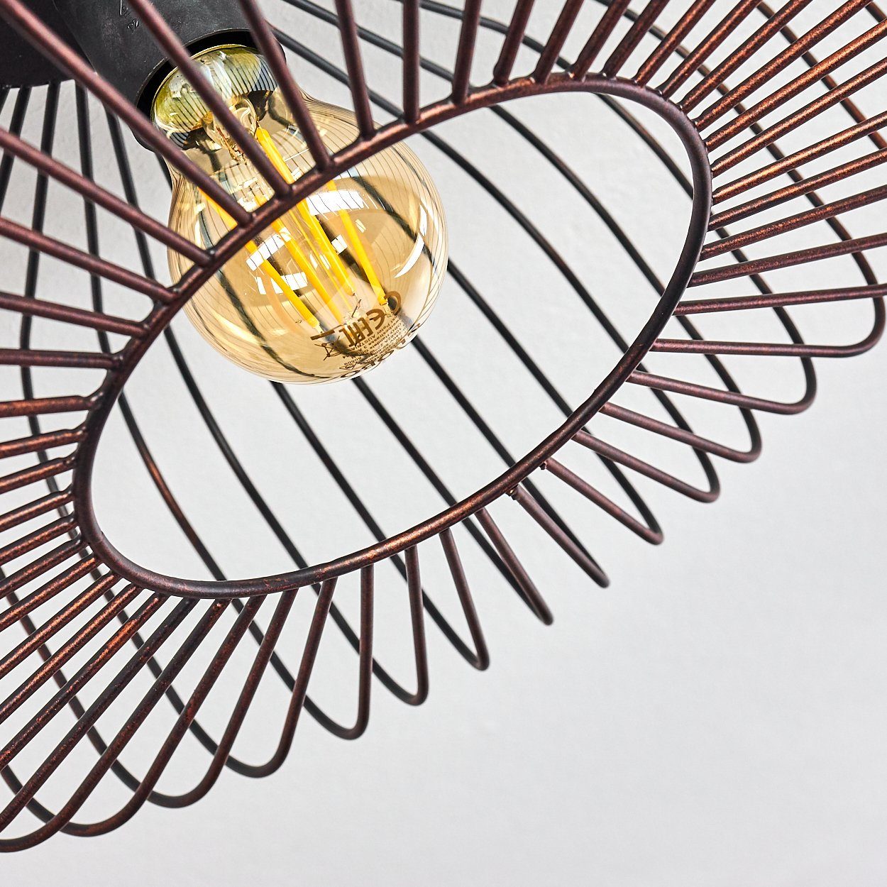 hofstein Deckenleuchte »Pieris« runde Deckenlampe aus Metall in Schwarz/Kupfer, ohne Leuchtmittel, E27, Retro-Leuchte mit Lichteffekt durch Gitter-Optik – Bild 3 von 5