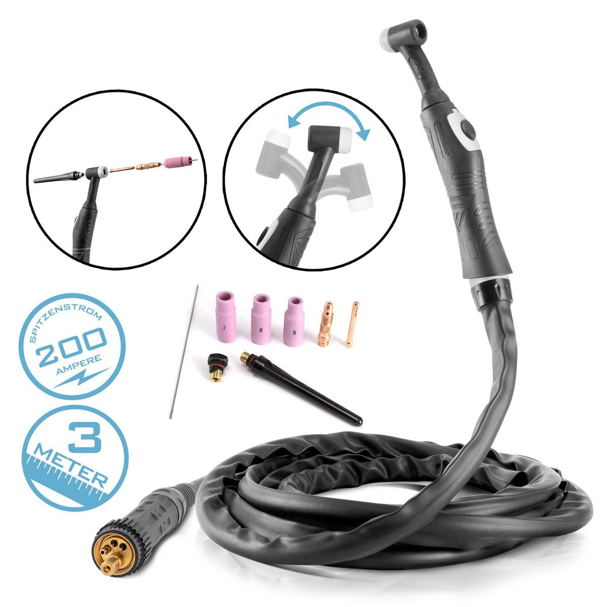 STAHLWERK Elektrowerkzeug-Set WIG Schweißbrenner WP26F 3m Eurozentralanschluss