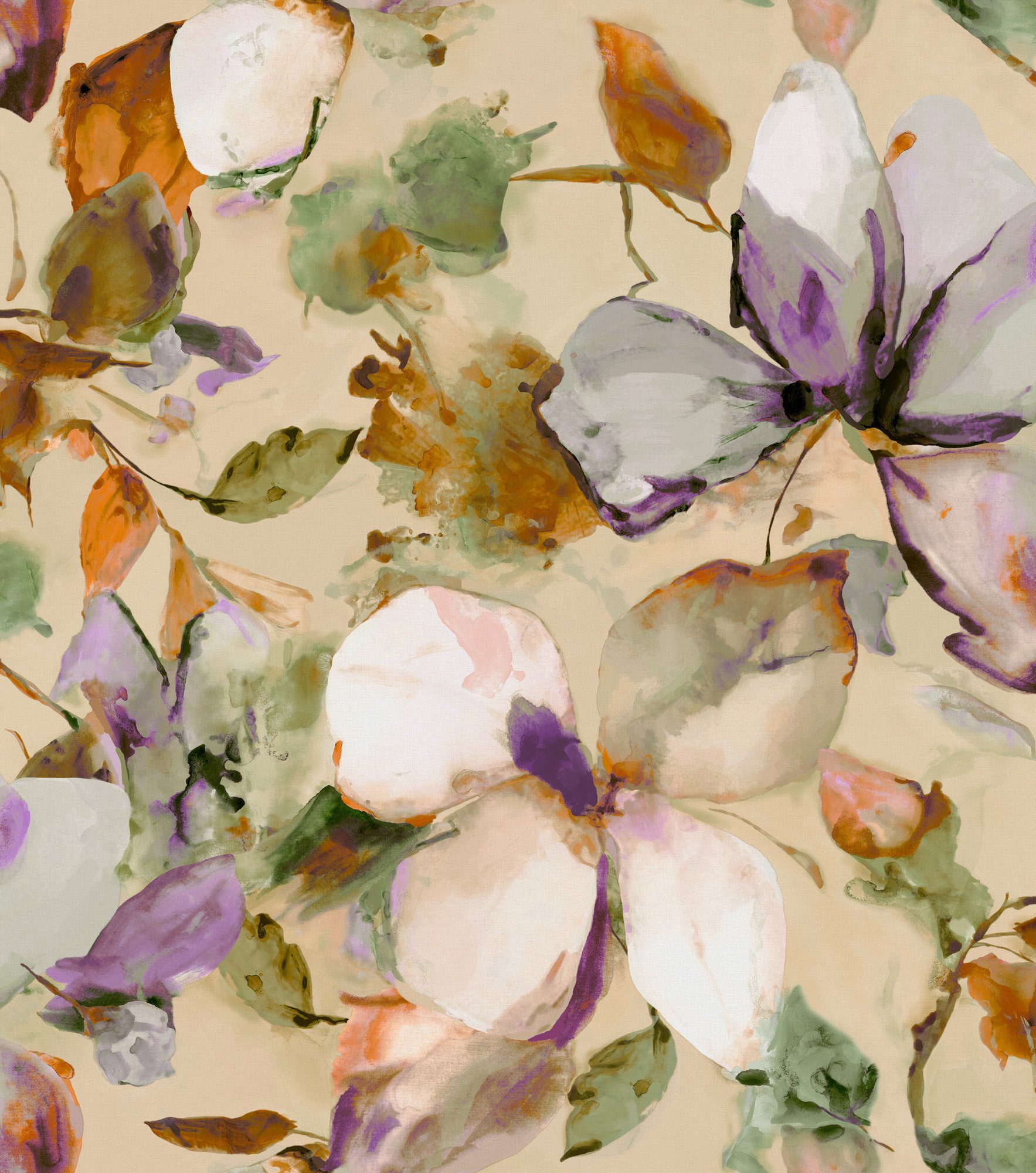 Rasch Fototapete Magnolien Blüte Aquarelloptik - Vliestapete Lila, floral, Aquarelloptik, (1 Rolle, 1 St., Kollektion 'Florentine IV' - 3 m x 2,65 m), Lichtbeständige Farben - Feucht abwischbar - Restlost abziehbar