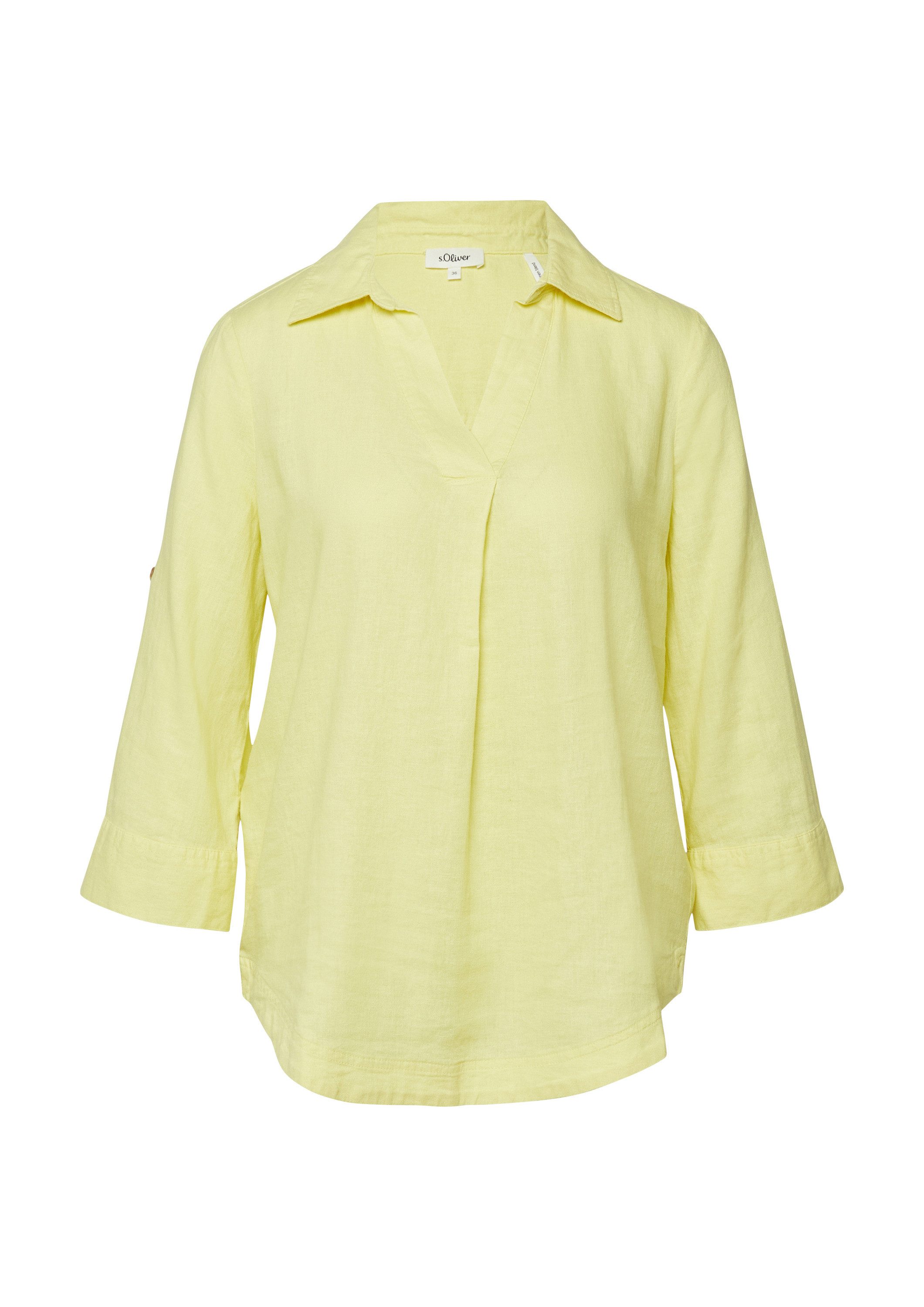s.Oliver Kurzarmbluse Bluse Leinenmix-Bluse mit 3/4-Ärmeln und Turn-up