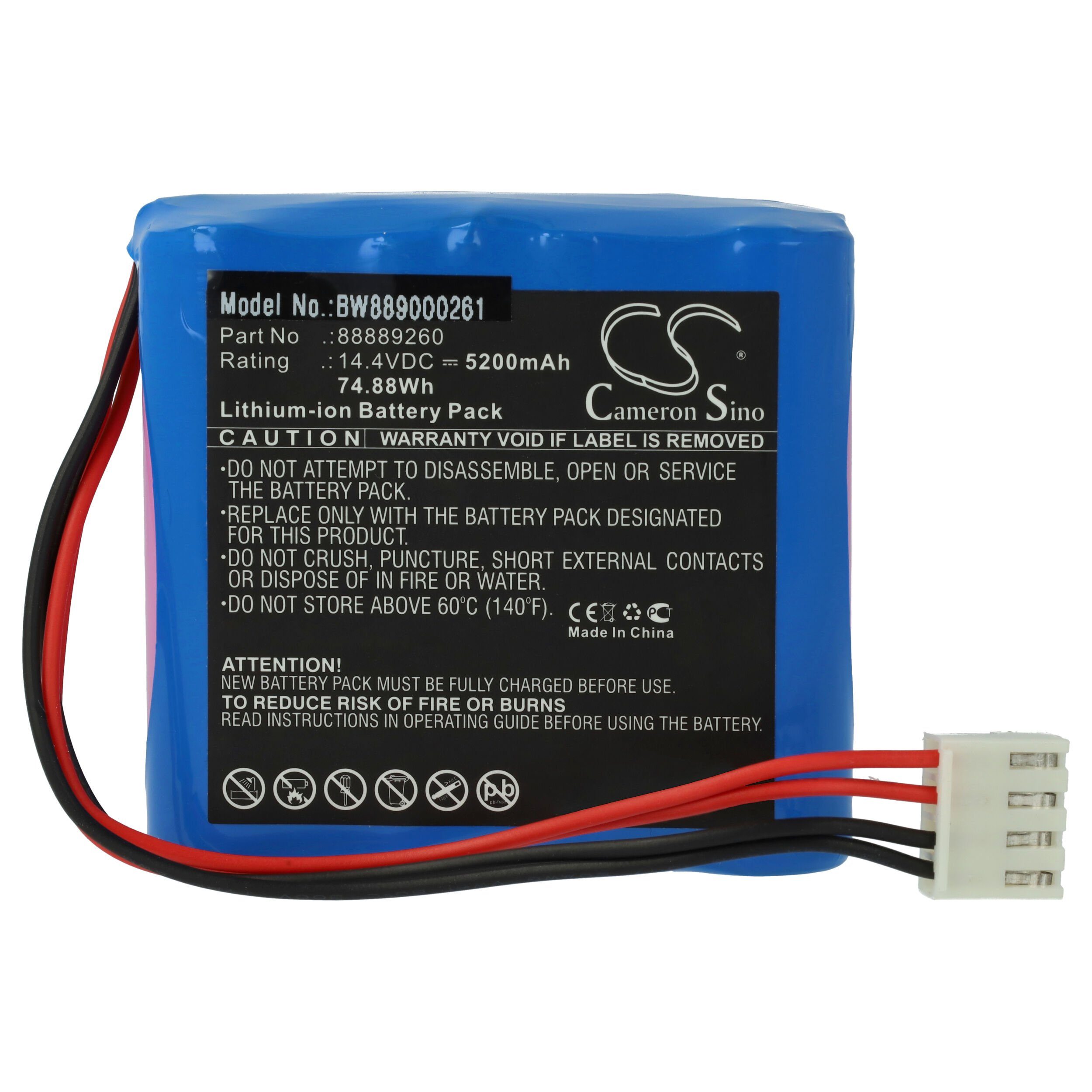 vhbw kompatibel mit Carewell ECG-1112, ECG-1112L Akku Li-Ion 5200 mAh (14,4 V)