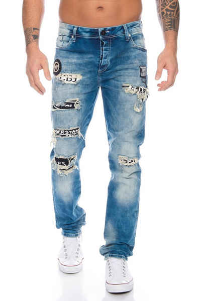 Cipo & Baxx Slim-fit-Jeans Herren Destroyed Jeans Hose inklusive Schlüsselband