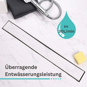 EVERY Duschrinne Duschablauf Abflussrinne Edelstahl 70cm,befliesbar, geruchssicher, integrierter Siphon, Haarsieb, Set, höhenverstellbar durch verstellbare Füße, Bodenablauf-Komplettset