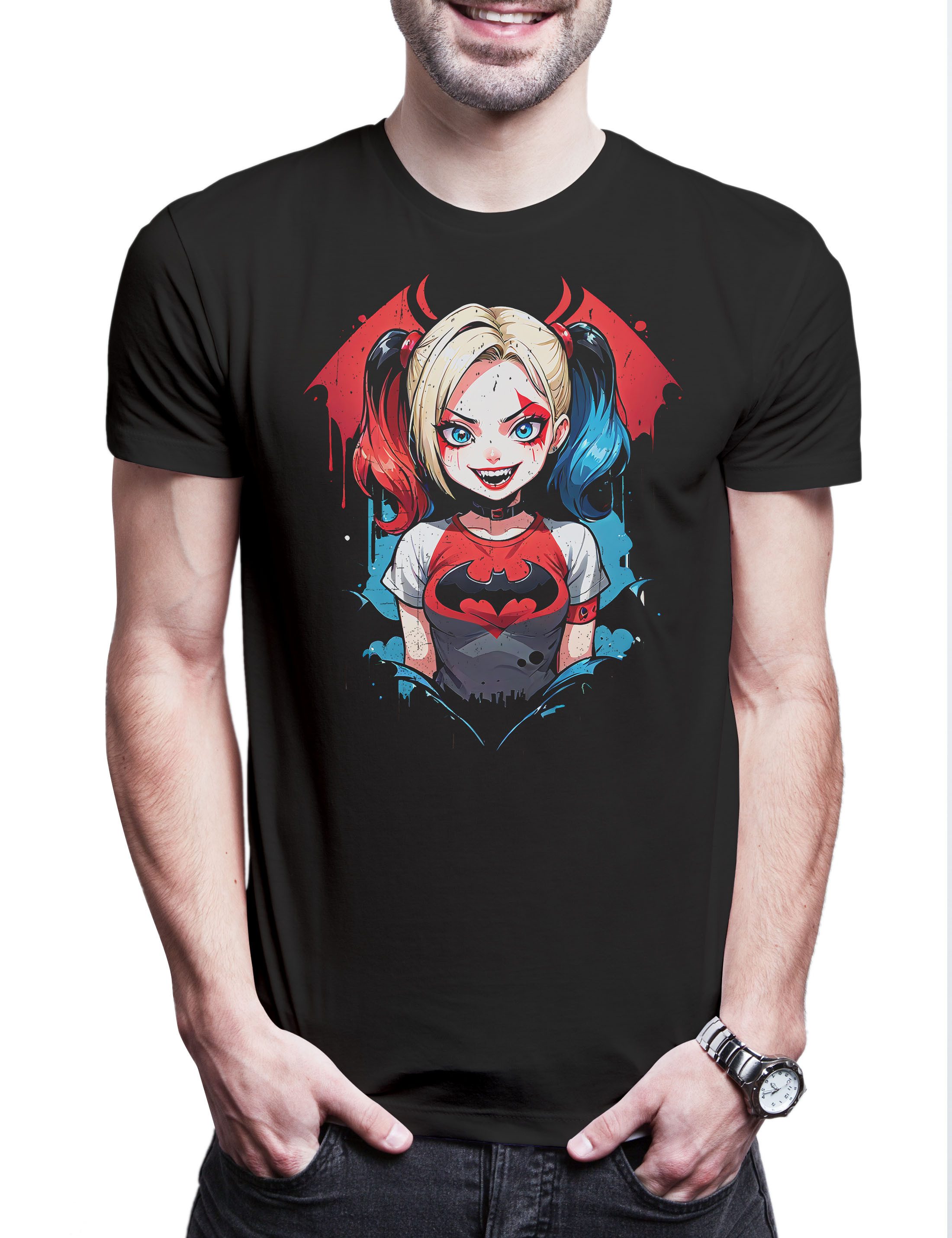 Print-Shirt Harley Batcave Girl Herren T-Shirt Bat Logo Quinn Anime Gotham Batman