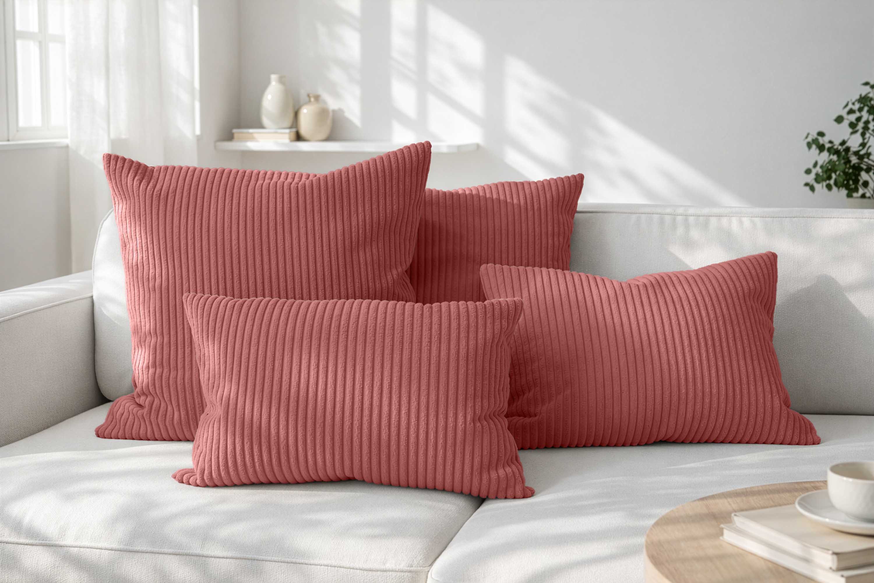 Amilian Dekokissen Sofakissen Cord-Optik 4er Set mit Füllung 2x 40x40 + 2x 35x45 cm, mit Füllung, Hotelverschluss, formstabil