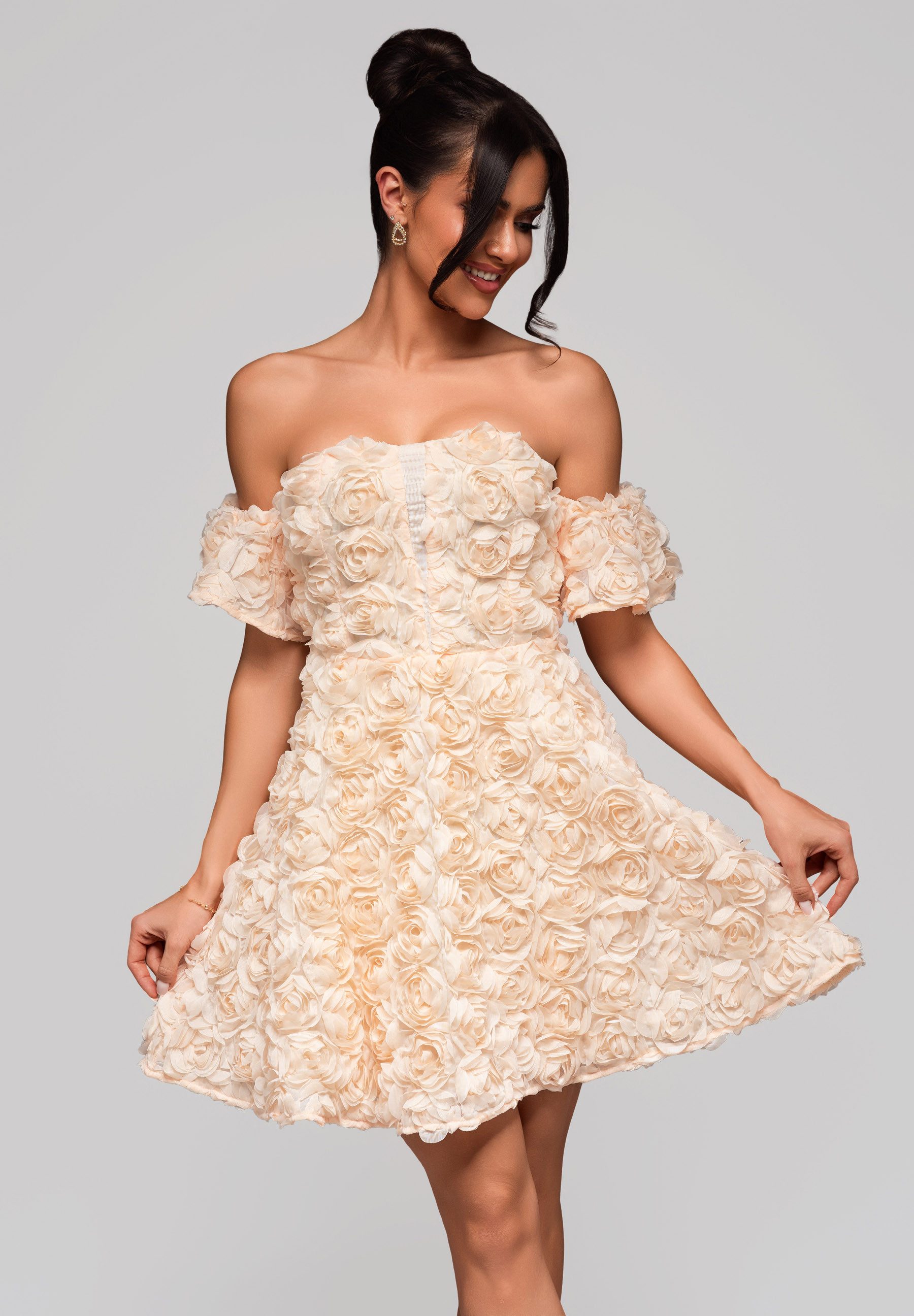 OMBRE Abendkleid Schulterfreies mit 3D-Blumenoptik günstig online kaufen