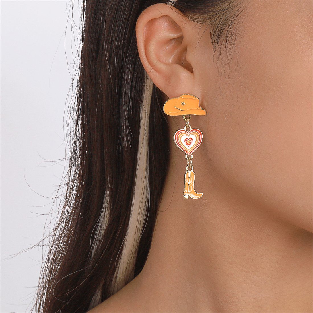 Ohrhänger YOOdy~ hängend Geometrisch Paar schmuck Orange damen Kreativ ohrhänger (1-tlg) Ohrringe