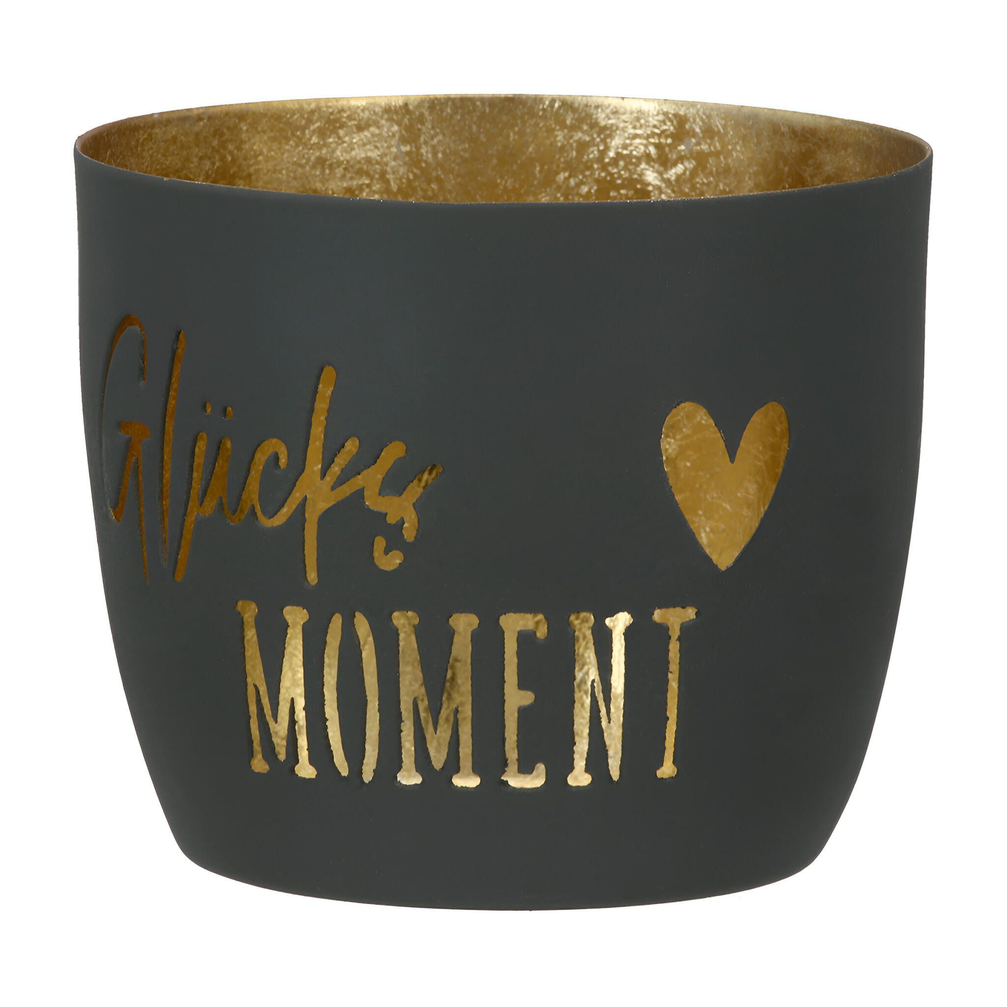 GILDE Teelichthalter Windlicht Glücksmoment 8.5 cm grau (Einzelartikel, 1 St)