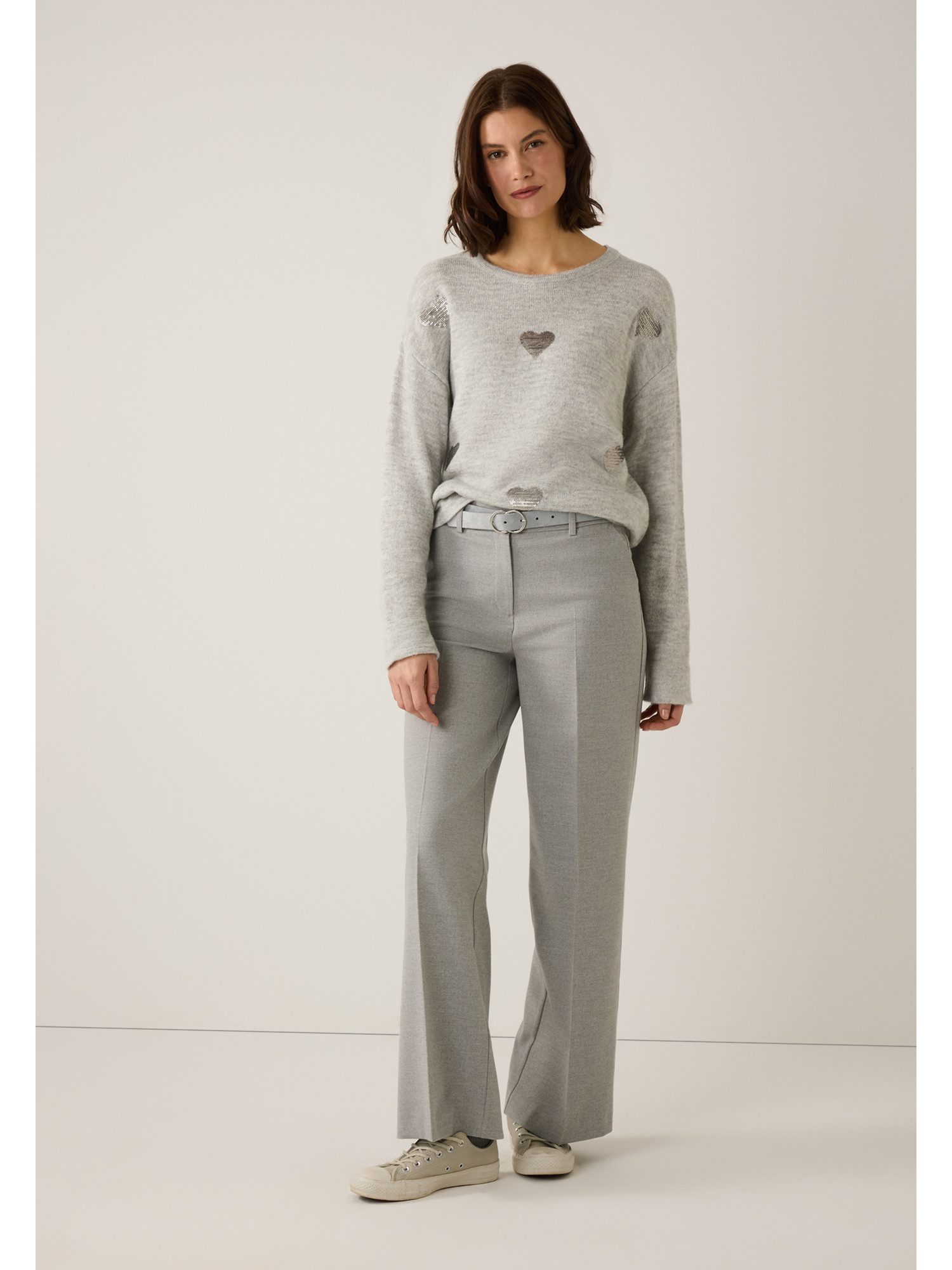 MORE&MORE Rundhalspullover süßer, softer Pailletten-Herzchen-Pullover günstig online kaufen