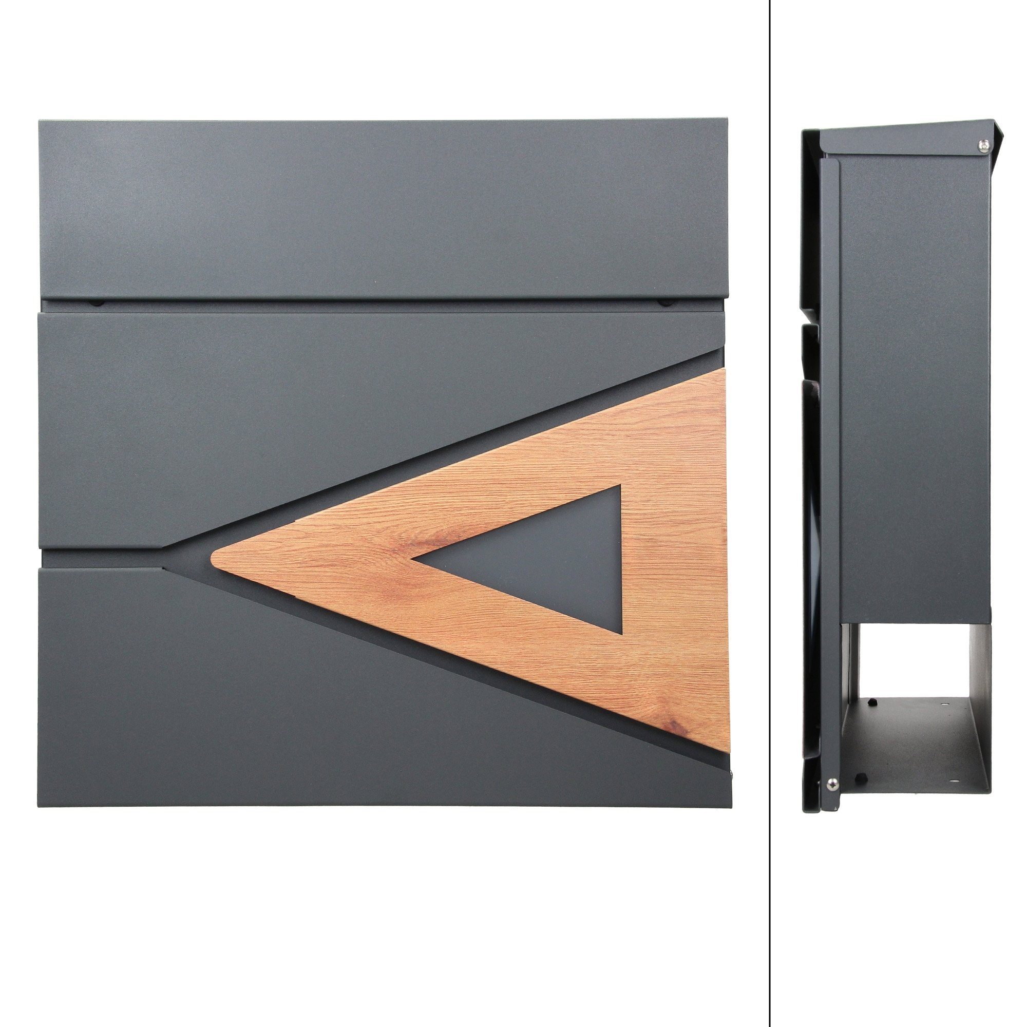 Zeitungsfach ML-DESIGN mit Stahl Postkasten Wandbriefkasten Schlüssel Anthrazit/Holzoptik mit Briefkasten Mailbox, 2 37x36,5x11cm Zeitungsrolle Abschließbar Modern
