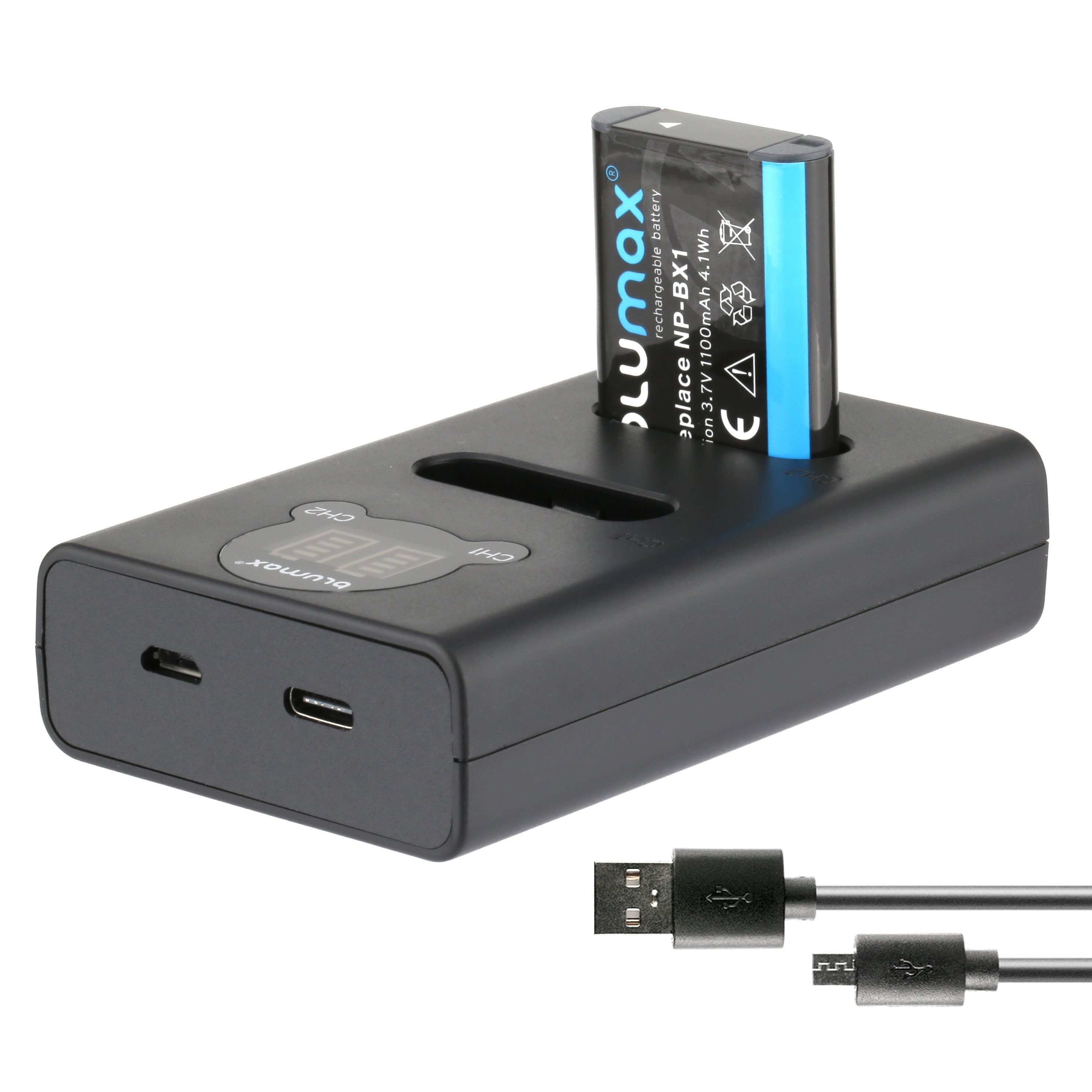 Blumax Akku + Lader für Sony NP-BX1 1100 mAh (3,6V) Kamera-Ladegerät