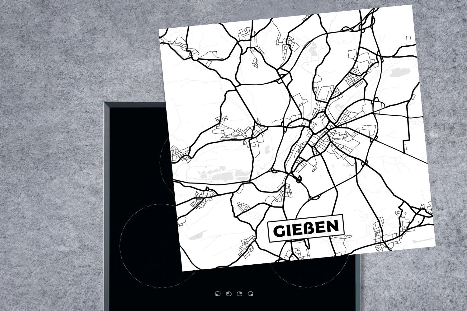 küche tlg), 78x78 Ceranfeldabdeckung, Stadtplan, cm, (1 MuchoWow - Gießen Vinyl, - für Arbeitsplatte Karte Herdblende-/Abdeckplatte