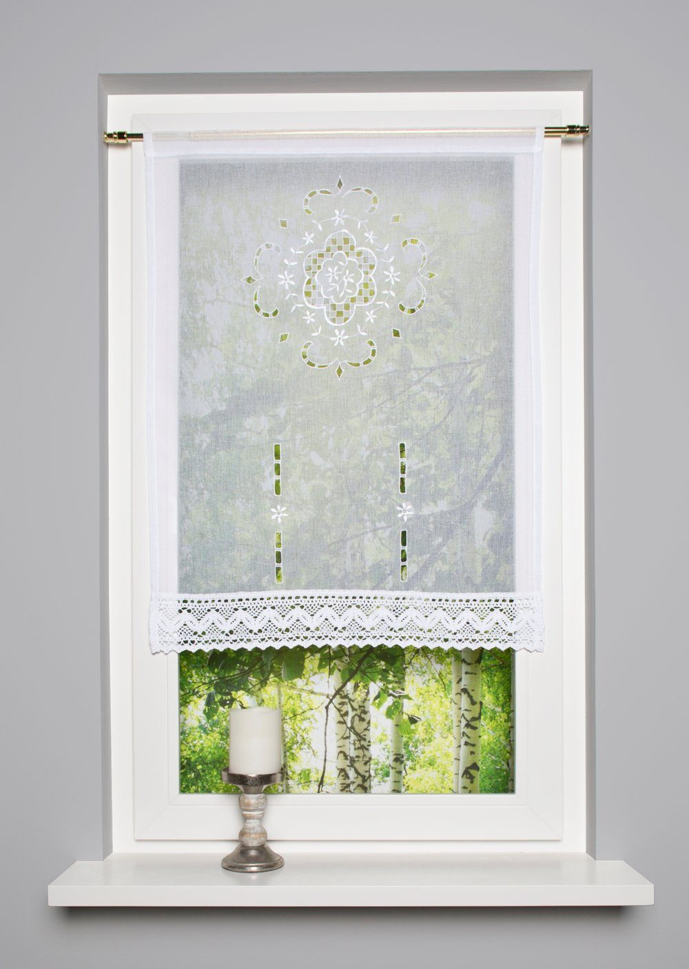 HOME WOHNIDEEN Vorhang Fensterbehang ALEGRA, Leinenstruktur bestickt, halbtransparent, weiß (2 St), halbtransparent, 100% Polyester