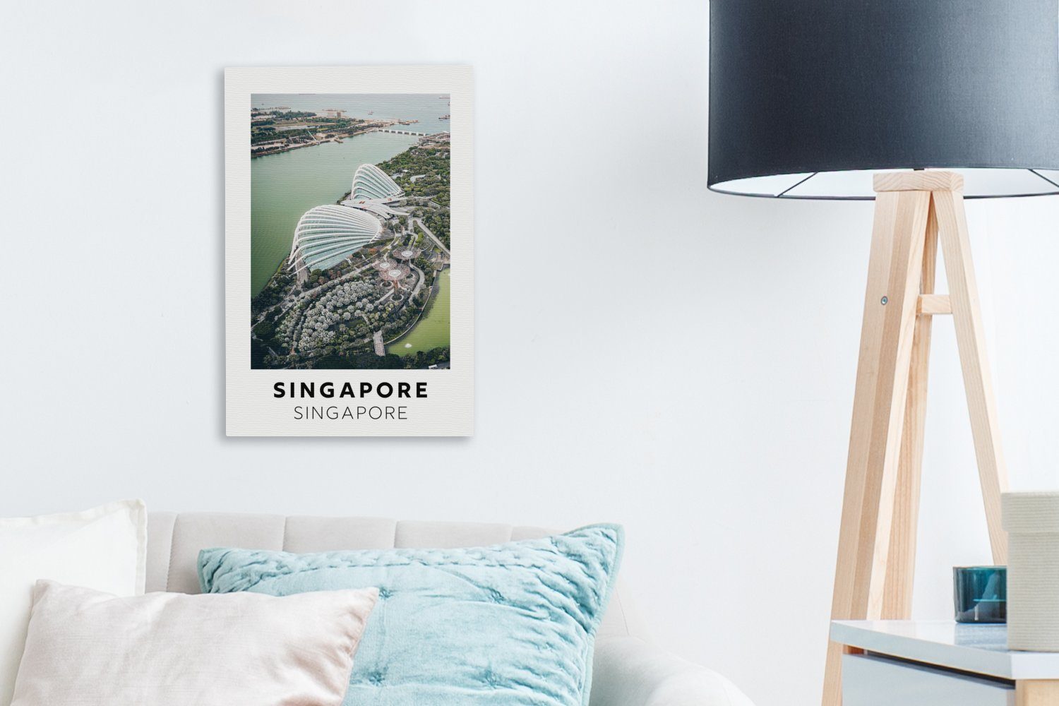 - inkl. fertig St), Singapur Architektur Zackenaufhänger, Leinwandbild (1 bespannt cm - Wasser, Gemälde, Leinwandbild OneMillionCanvasses® 20x30