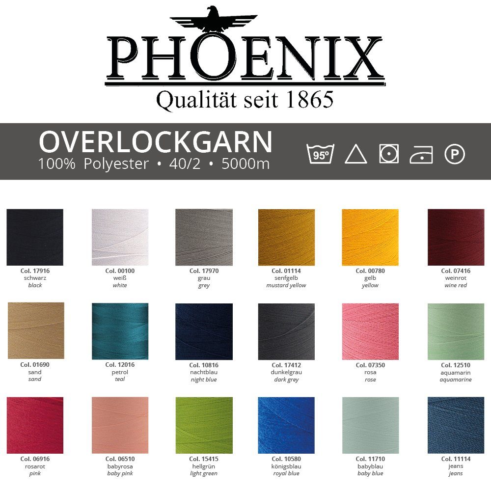 Phönix Phönix Overlockgarn 4x5000m Farbe 17916 schwarz Overlockgarn, (Packung), 4 x 5000m