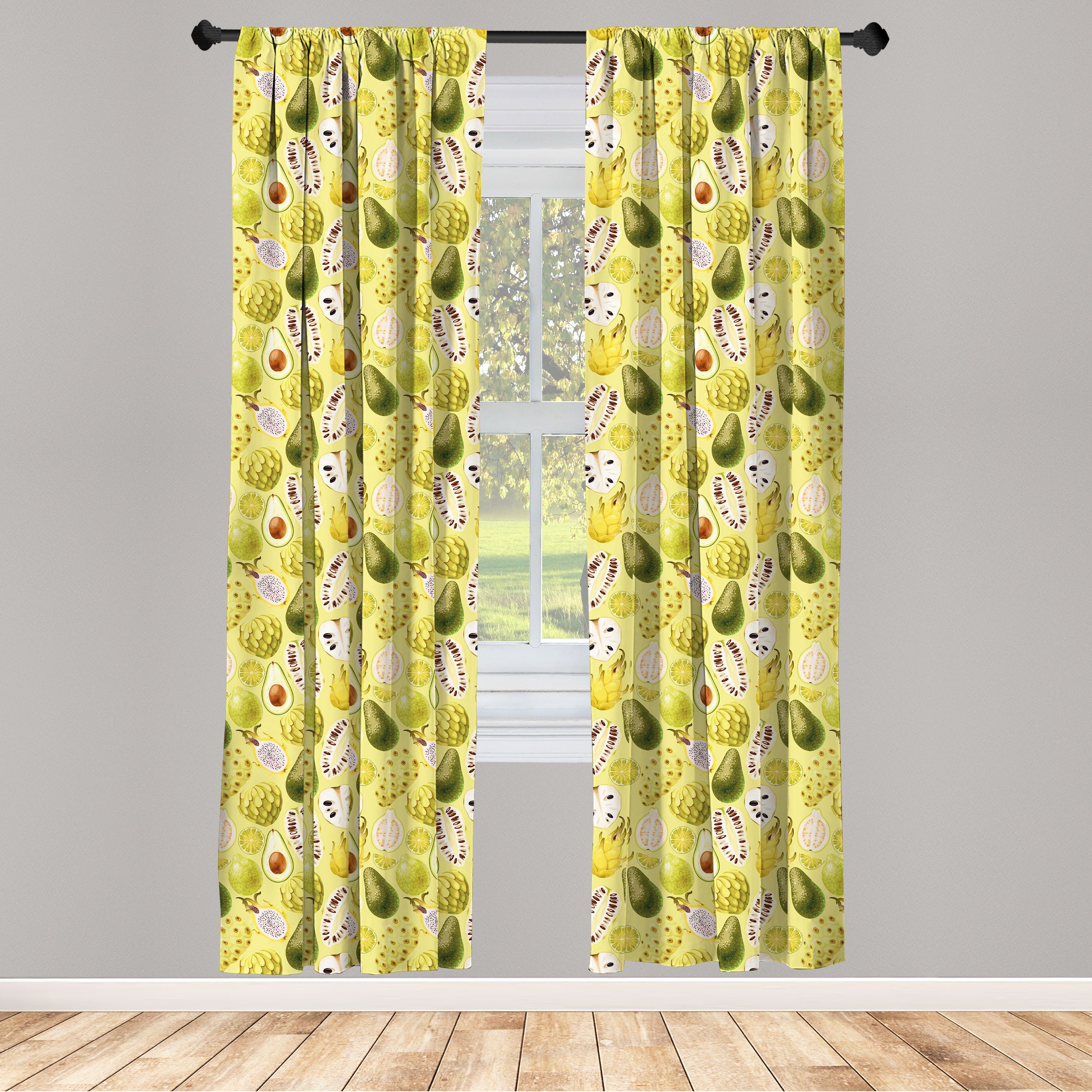 Gardine Vorhang für Wohnzimmer Schlafzimmer Dekor, Abakuhaus, Microfaser, Exotisch Avocados Dragon Fruit Guava