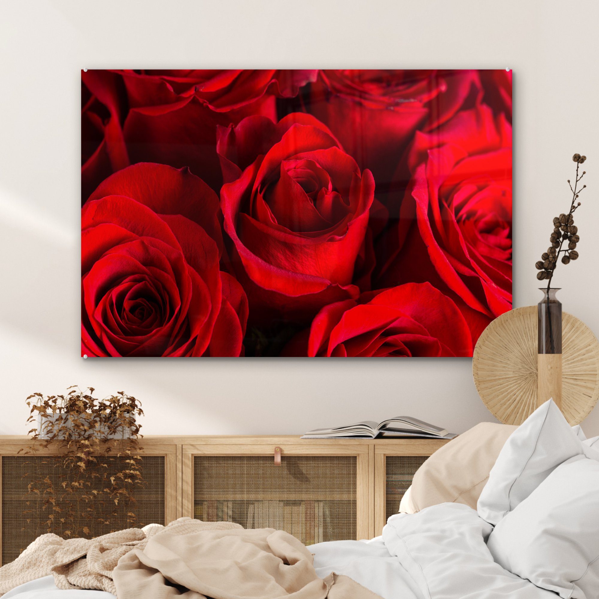 Wohnzimmer & St), (1 Acrylglasbild - Blume, Rosen Schlafzimmer Acrylglasbilder - MuchoWow Rot