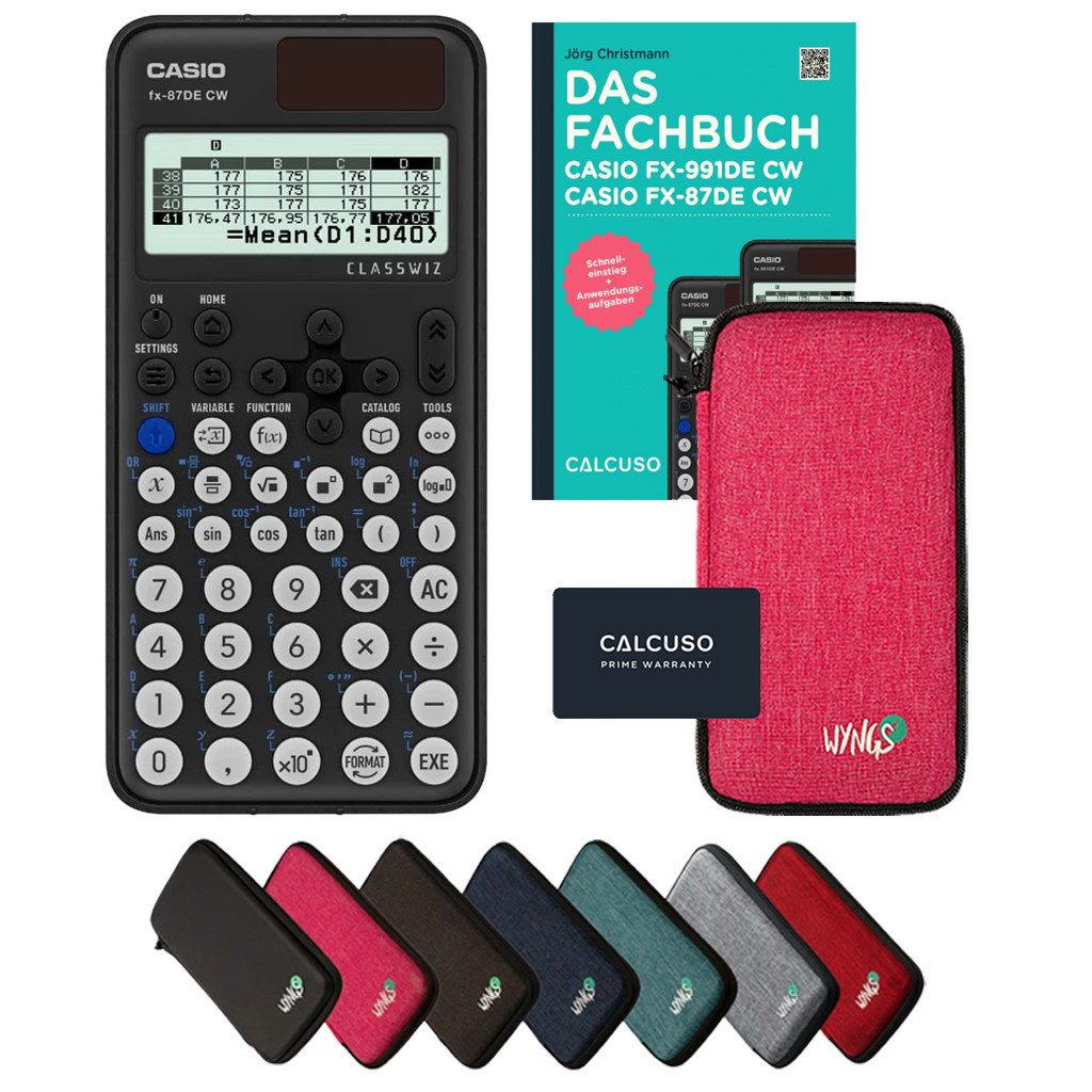 CASIO Taschenrechner fx-87DE CW inkl. Schutztasche Pink & Fachbuch (160 Seiten, DIN A5)
