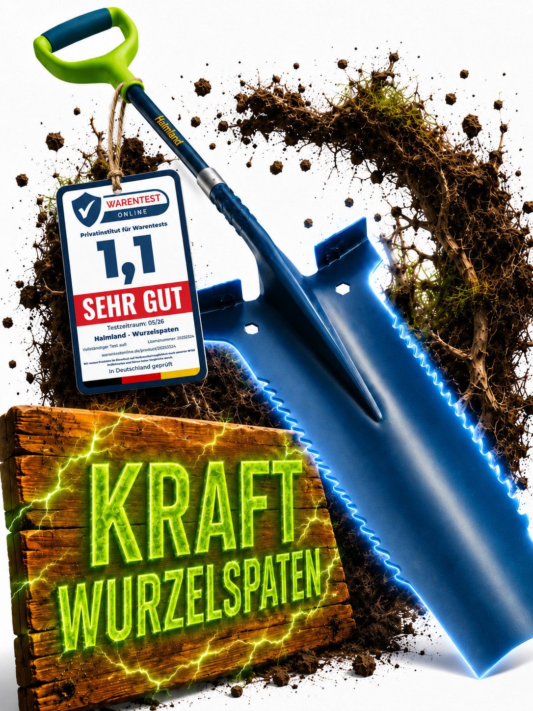 halmland Spaten Profi Wurzelspaten mit scharfen Zähnen & konkaver Spitze