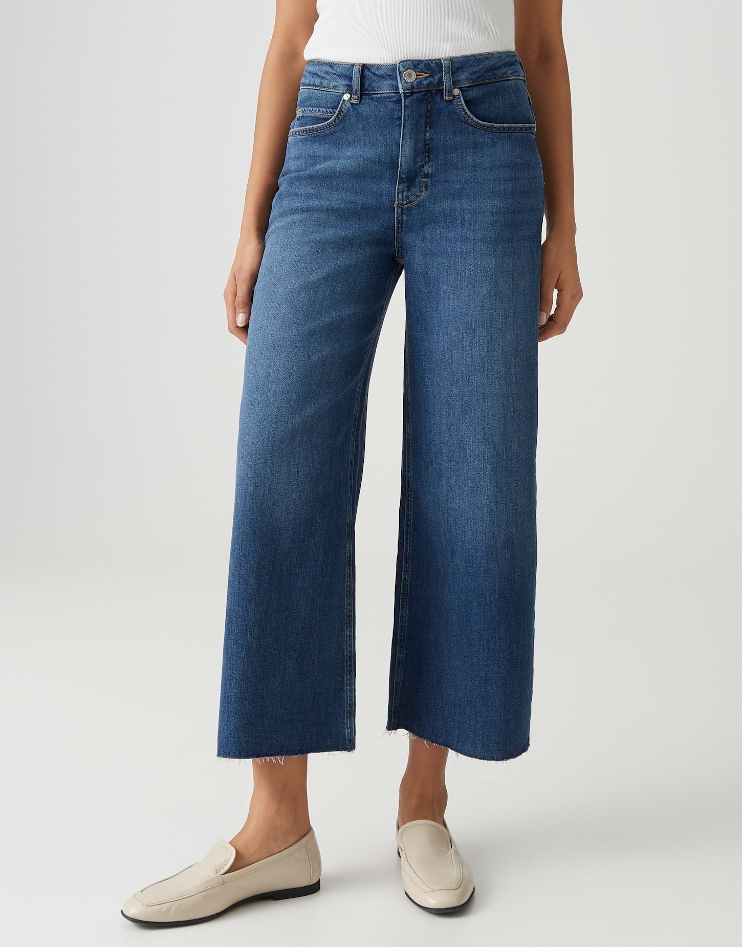 OPUS PANTS Weite Jeans MARI MASH mit Powerstretch Mid Rise Bewegungsfreiheit mit modernem Fransensaum
