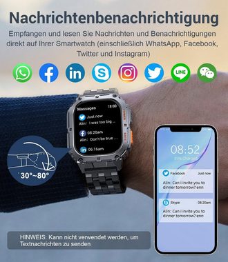 Lige Smartwatch (1,95 Zoll, Android, iOS), mit Telefonfunktion, 5ATM Wasserdicht Fitness Tracker 123 Sportmodi