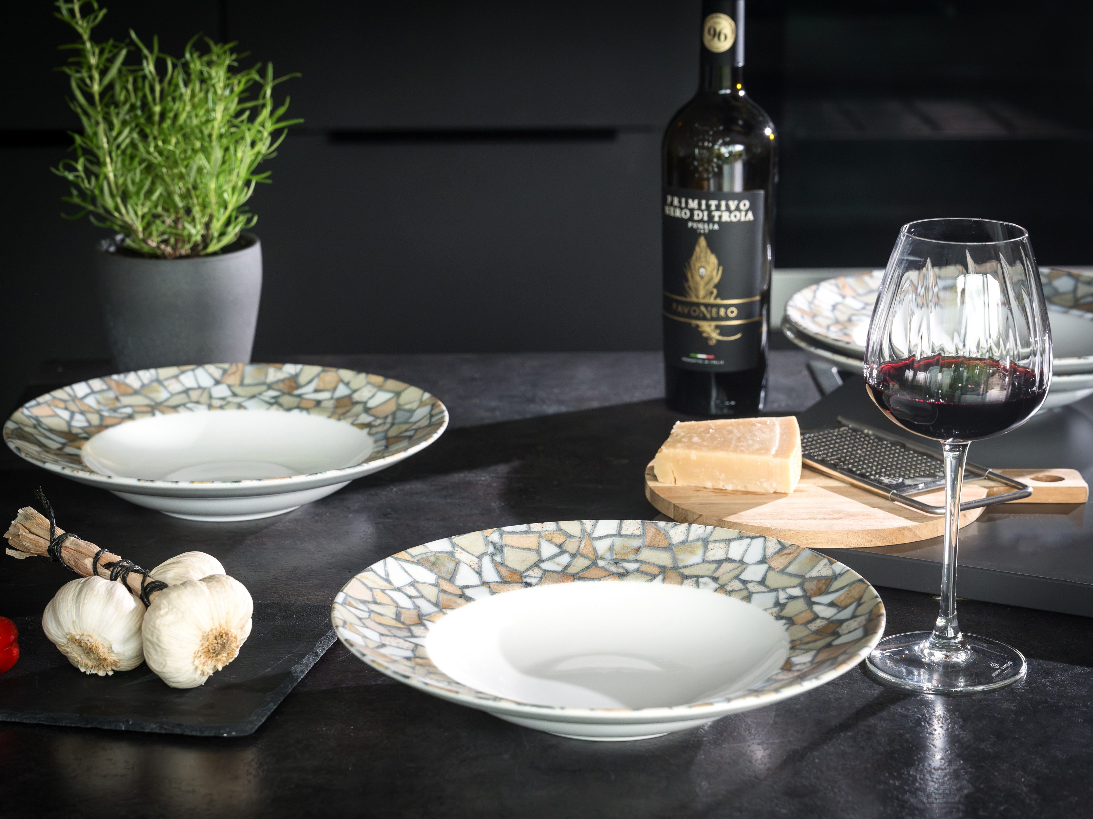 CreaTable Pastateller Stone Collection Siena, Teller Set, 4-tlg., (4 St), Italienische Eleganz, Vielseitig einsetzbar