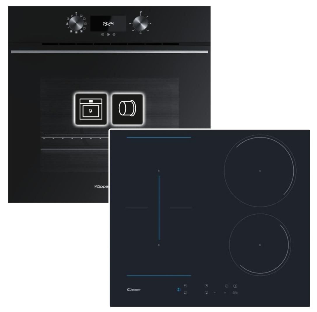 Küppersbusch Backofen-Set 70 L Pizzafunktion mit Candy Induktionskochfeld Booster autark 60cm