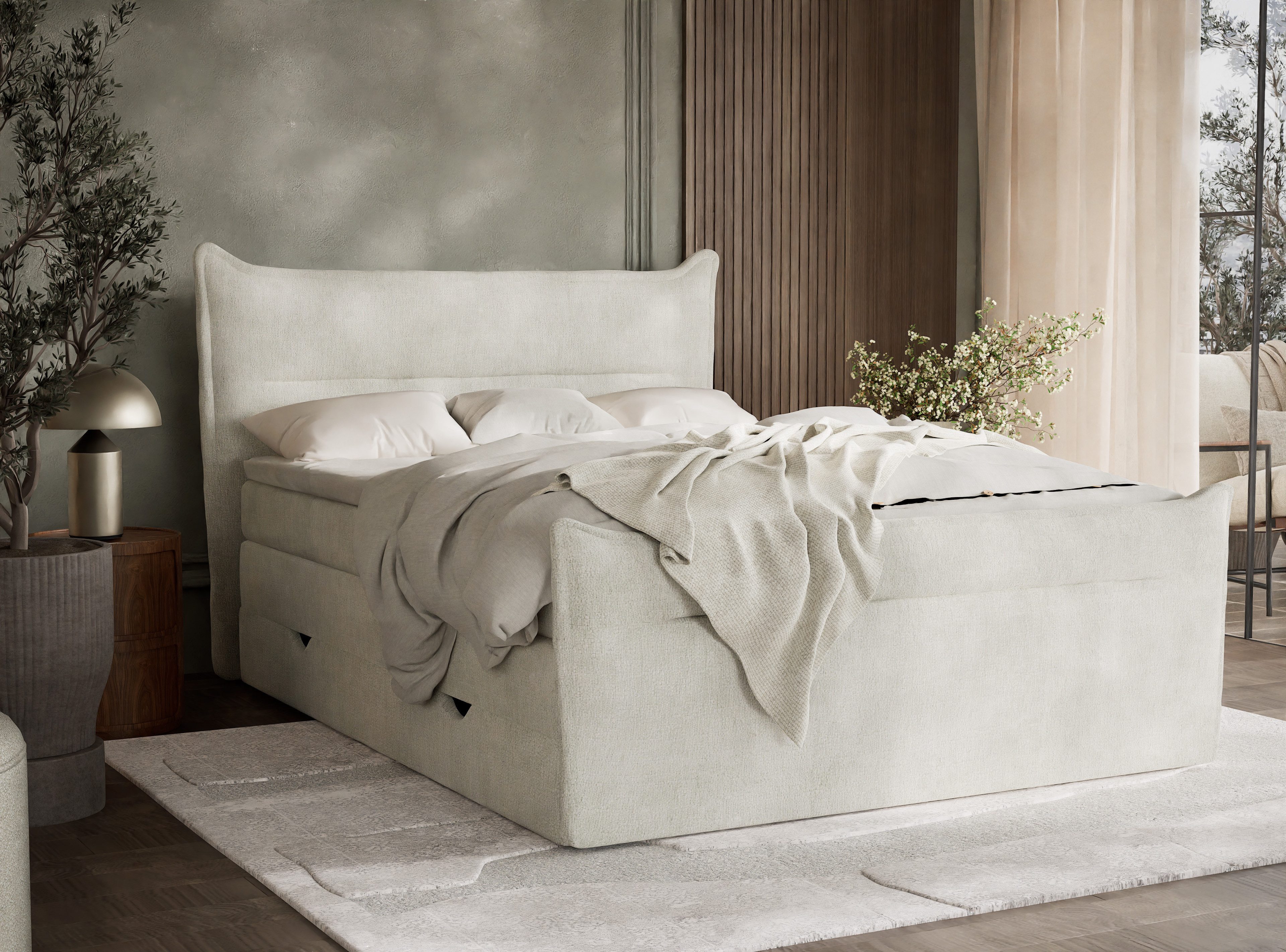 Maison de Rêve Boxspringbett Pelino (Komplettbett mit Matratzen, Kopfteil und Topper), Boxspringbett mit Stauraum, Samtstoff