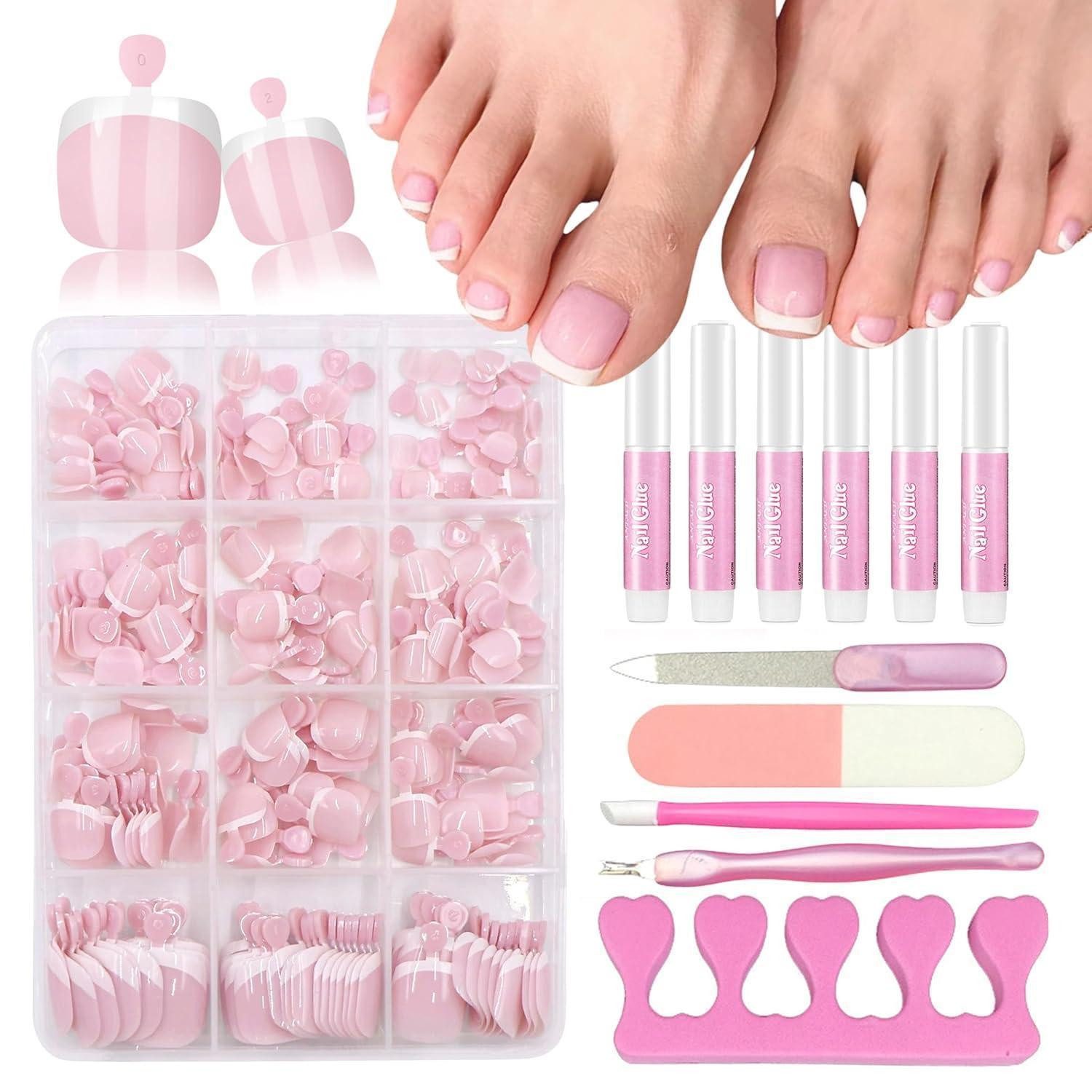 LuxusKollektion Kunstfingernägel Falsche Fußnägel 240 Stück Kit Französisch Rosa French 1 g (1er Pack)