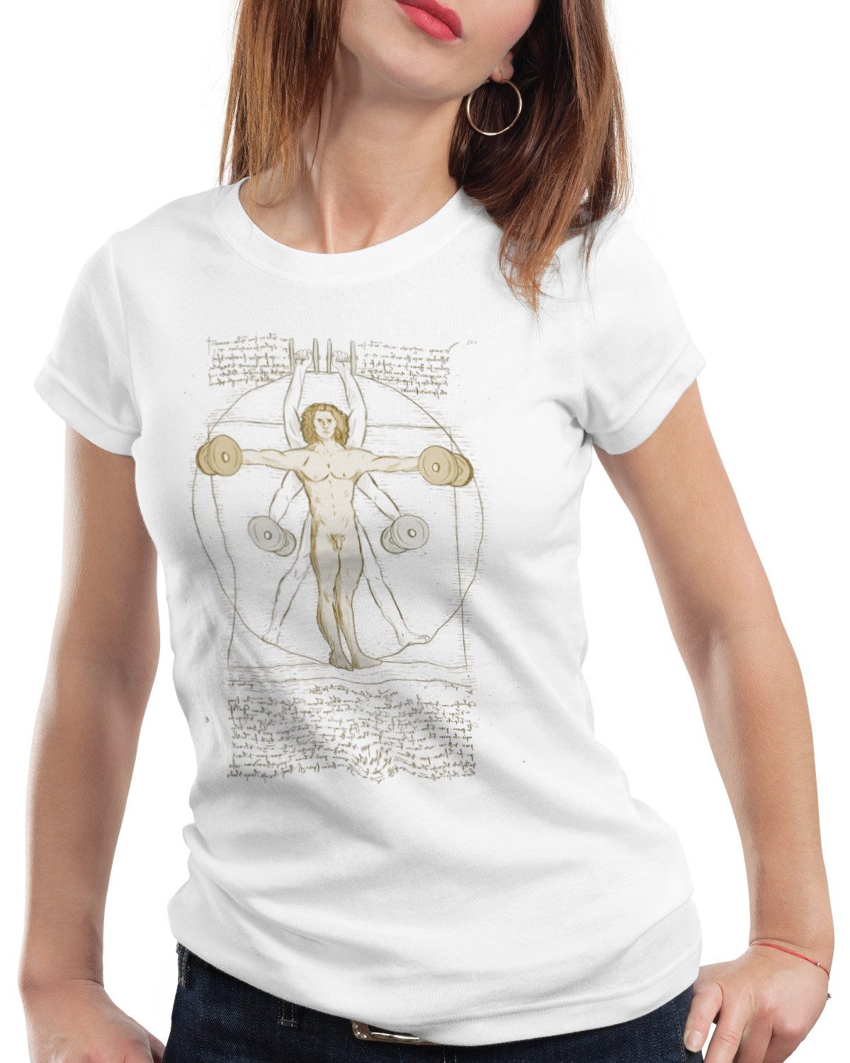 style3 T-Shirt Mensch mit Kurzhantel butterfly rudern training fitnessstudio muskeln